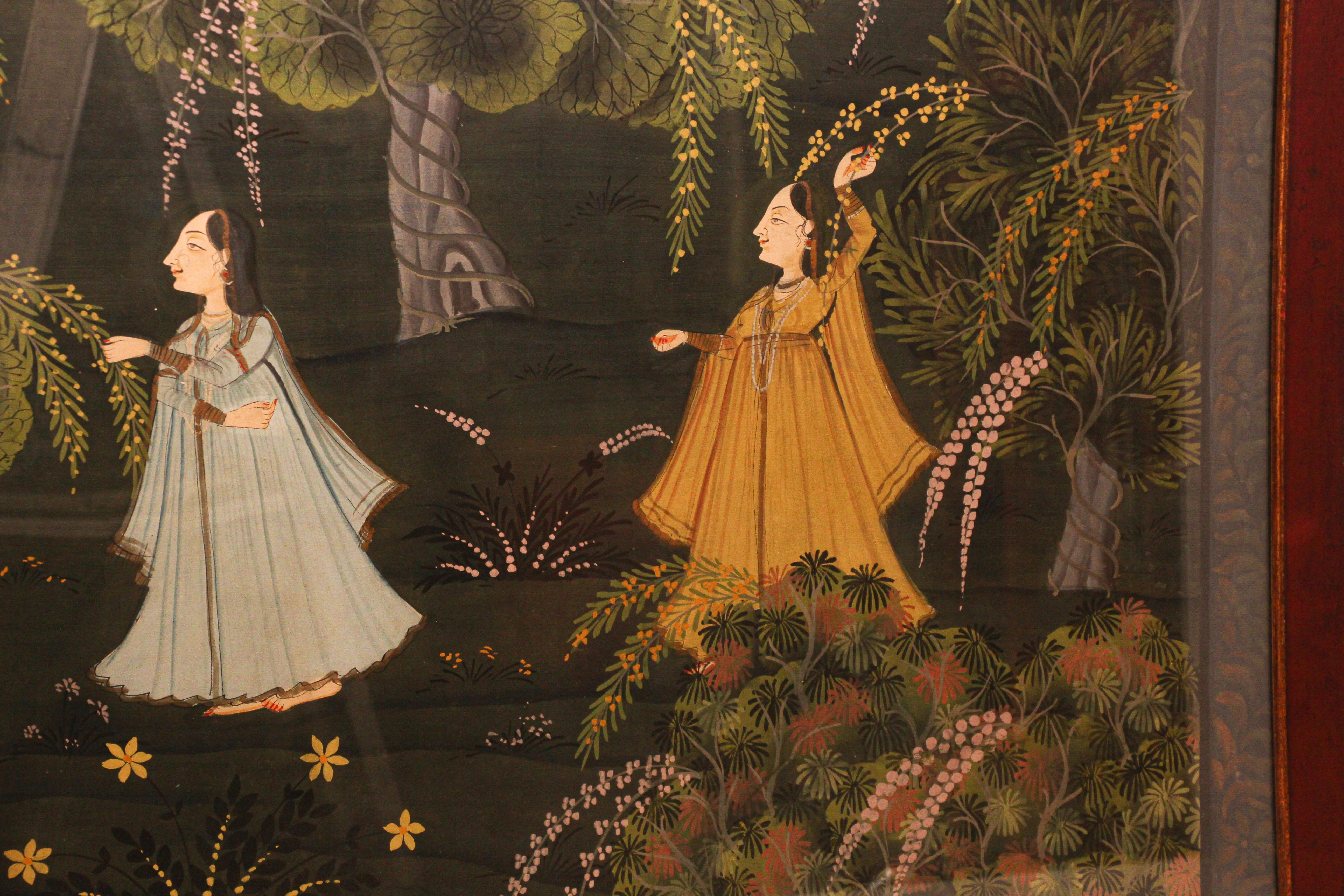Soie Peinture hindoue Pichhavai représentant Radha et Krishna avec gopis féminin en vente