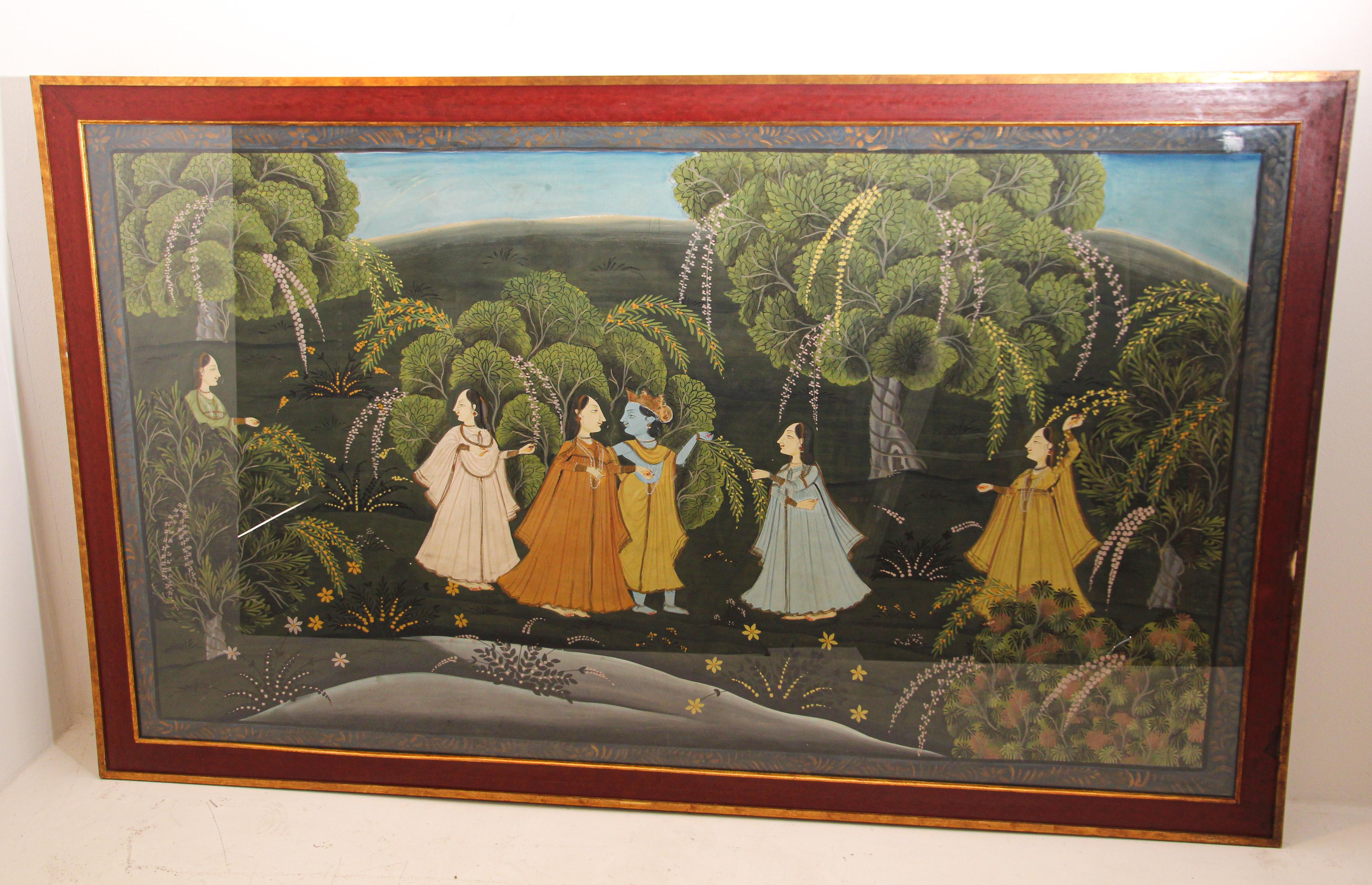 Peinture hindoue Pichhavai représentant Radha et Krishna avec gopis féminin en vente 1