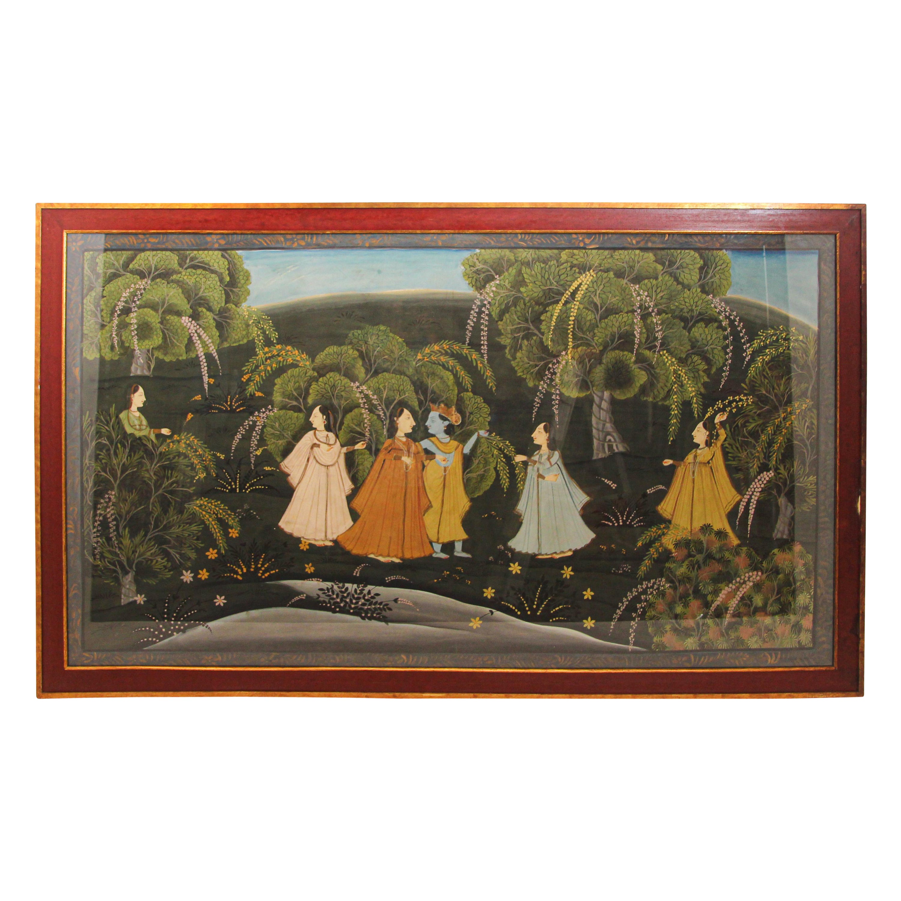 Pichhavai Hindu-Gemälde von Radha und Krishna mit weiblichem Gopis, Pichhavai im Angebot