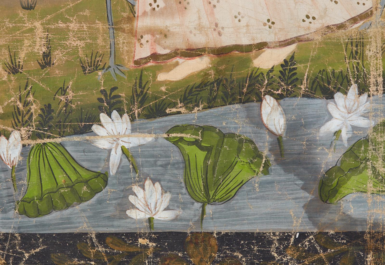 Pichhwai Hindu Painting Figure with Cranes Near Pond 3