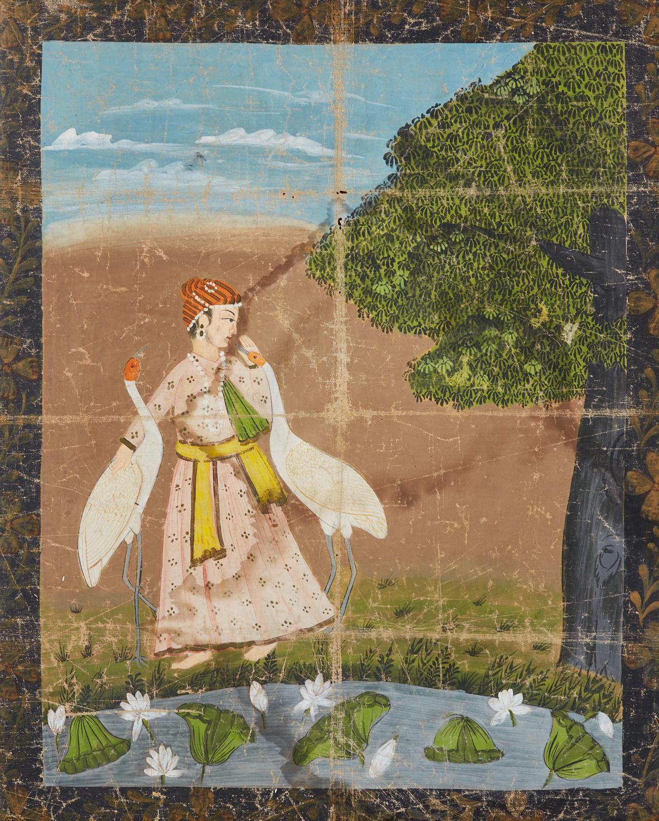 Pichhwai Hindu Painting Figure with Cranes Near Pond 5