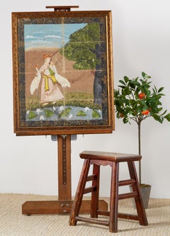 Pichhwai Hindu Painting Figure with Cranes Near Pond
