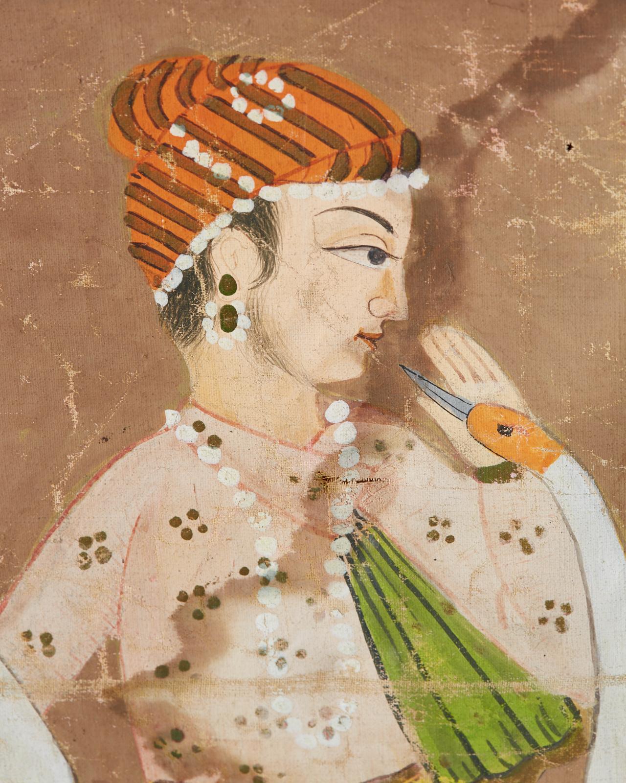 Anglo Raj Pichhwai Hindu Painting Figure with Cranes Near Pond