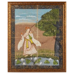 Pichhwai Hindu Painting Figure with Cranes Near Pond