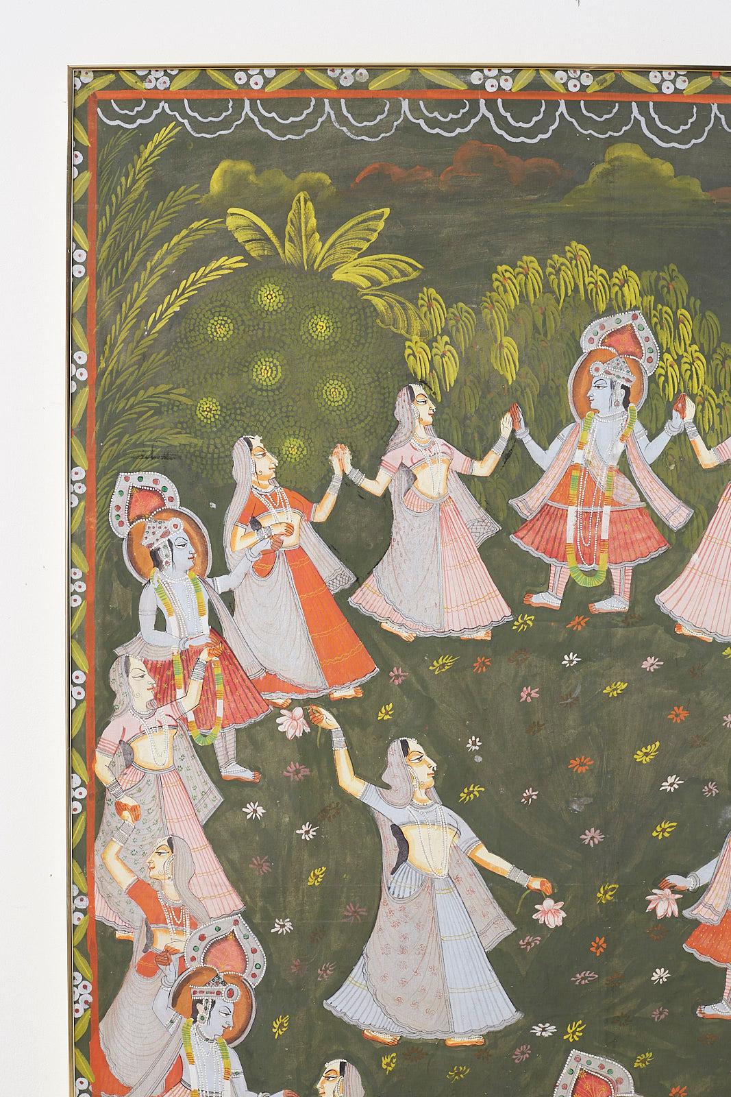 Anglo Raj Pichhwai Hindu Painting of Krishna with Dancing Gopis