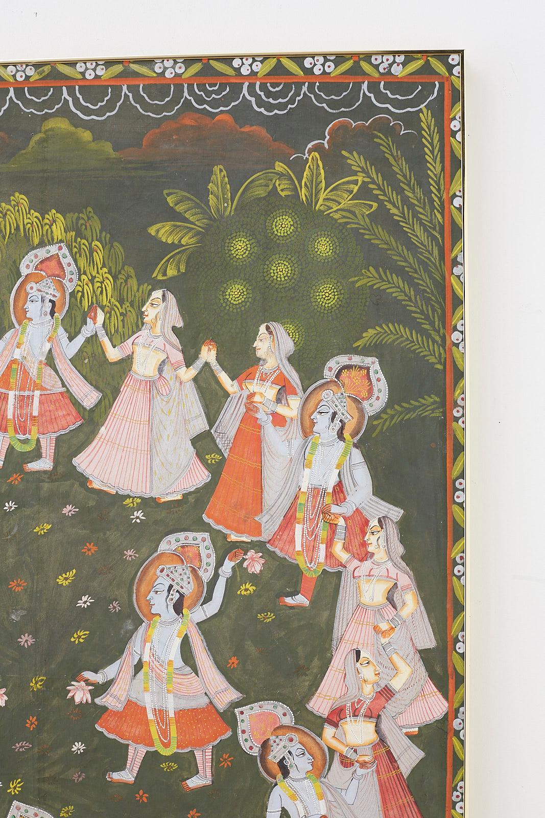 Indian Pichhwai Hindu Painting of Krishna with Dancing Gopis