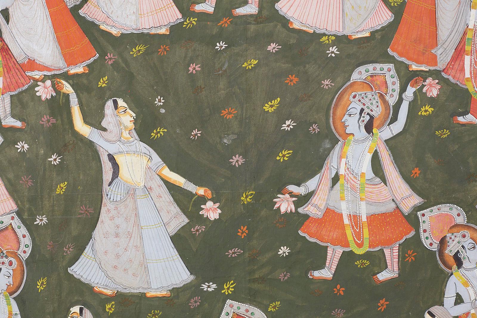 20th Century Pichhwai Hindu Painting of Krishna with Dancing Gopis