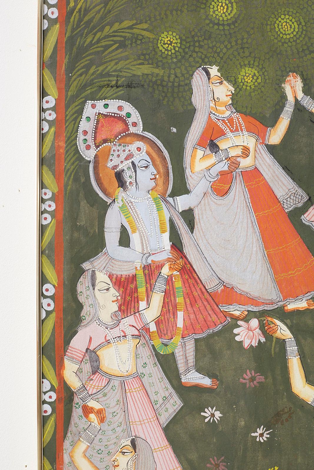 Metal Pichhwai Hindu Painting of Krishna with Dancing Gopis