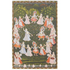 Peinture hindoue de Pichhwai représentant Krishna avec des Gopis dansant