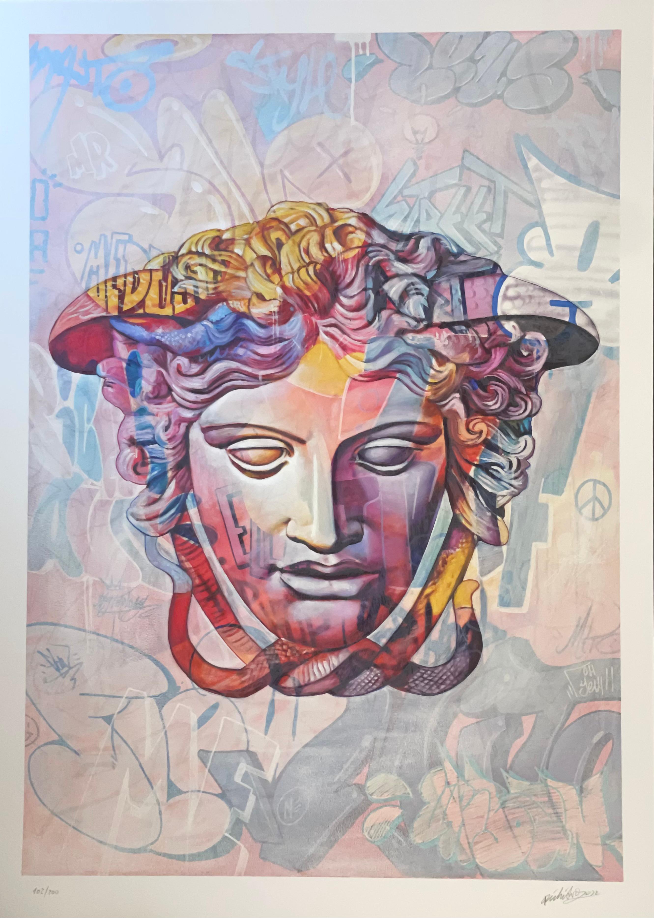 PichiAvo "Medusa Rondanini Lefkos" Serigrafia fosforescente Street Art