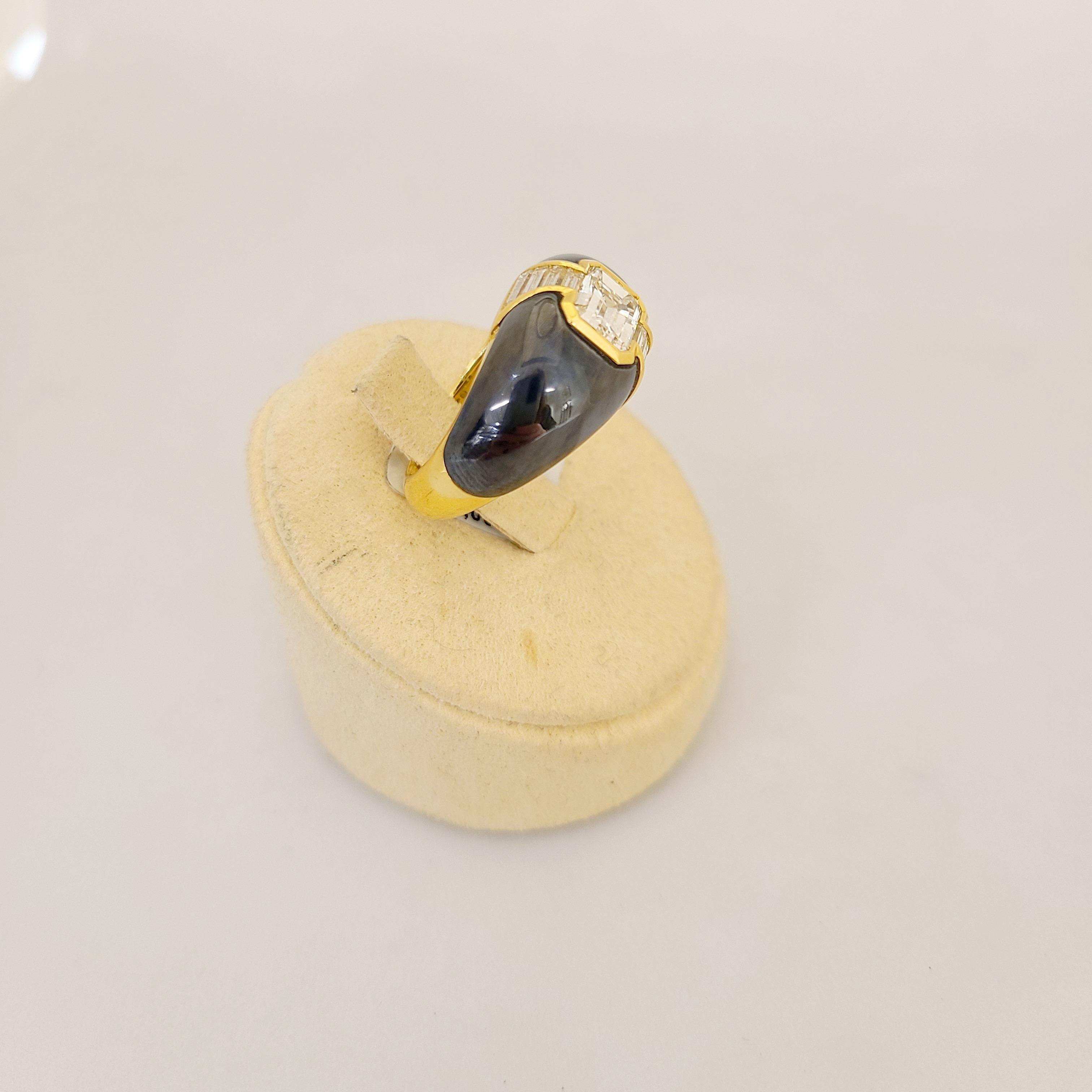 Pichiotti 1.19 Carat Emerald Cut Diamond and Hematite Gypsy Ring For Sale 1