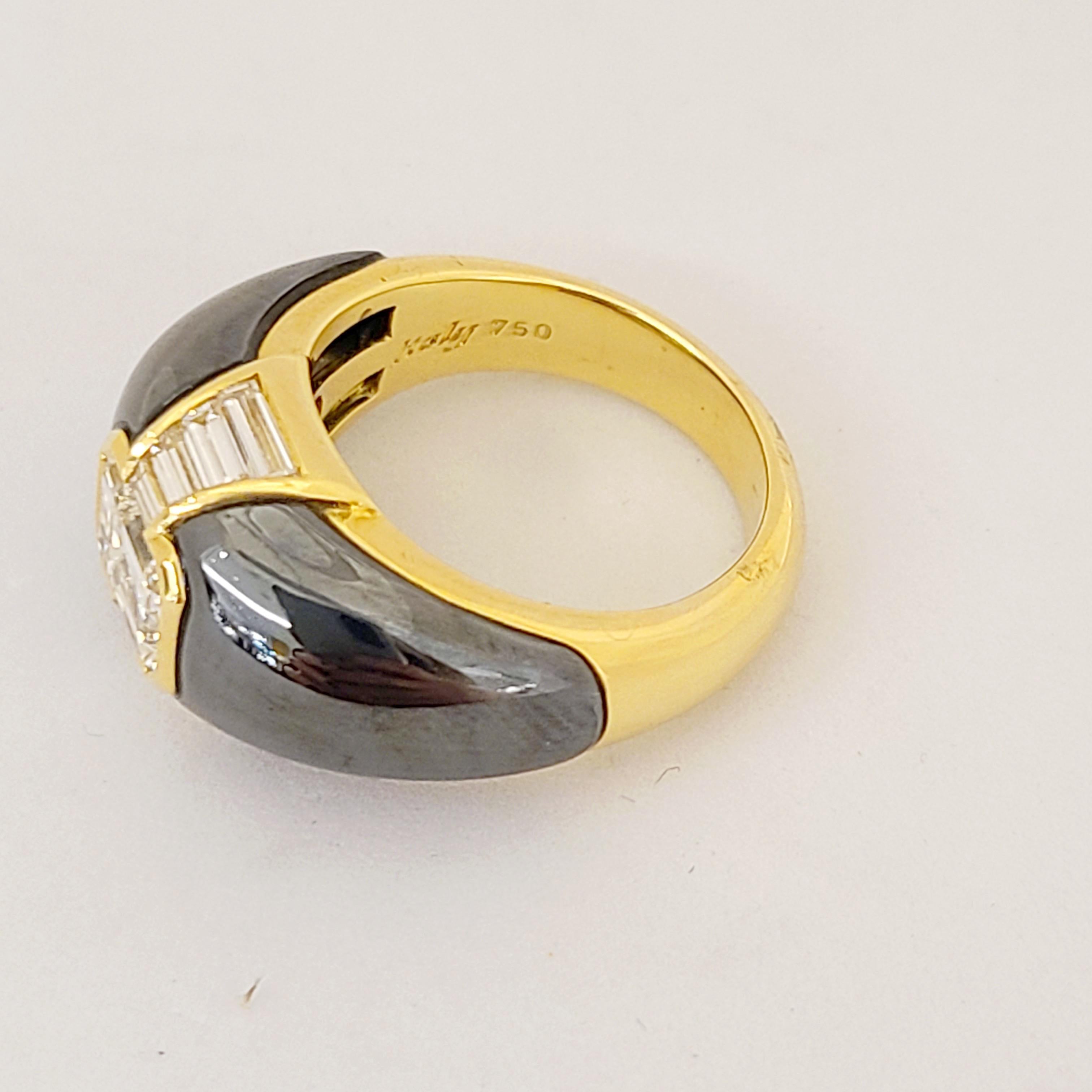 Pichiotti 1.19 Carat Emerald Cut Diamond and Hematite Gypsy Ring For Sale 2