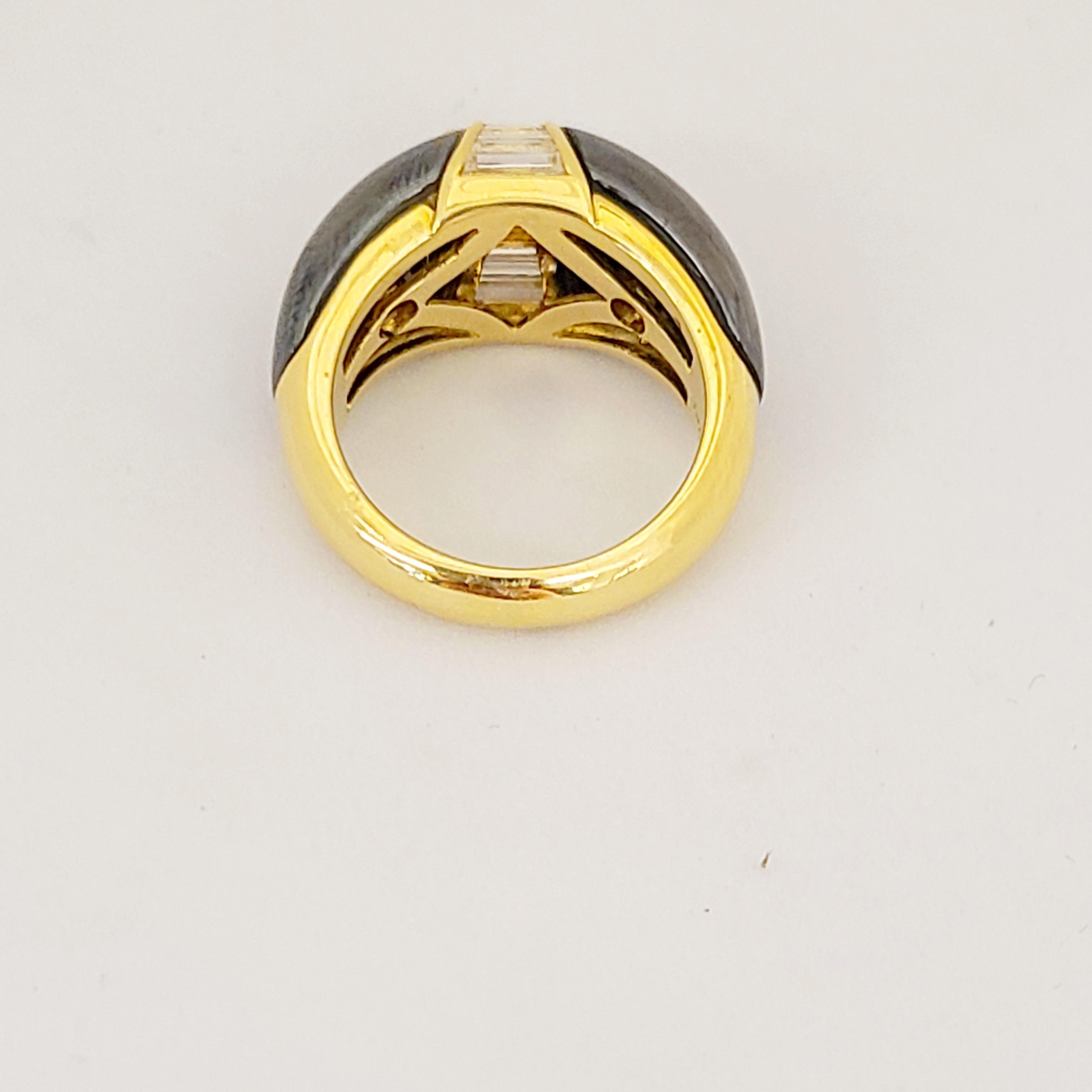 Pichiotti 1.19 Carat Emerald Cut Diamond and Hematite Gypsy Ring For Sale 3