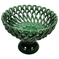 Vintage Pichon French Green Glazed Terracotta Ceramic Table Centerpiece, 1950