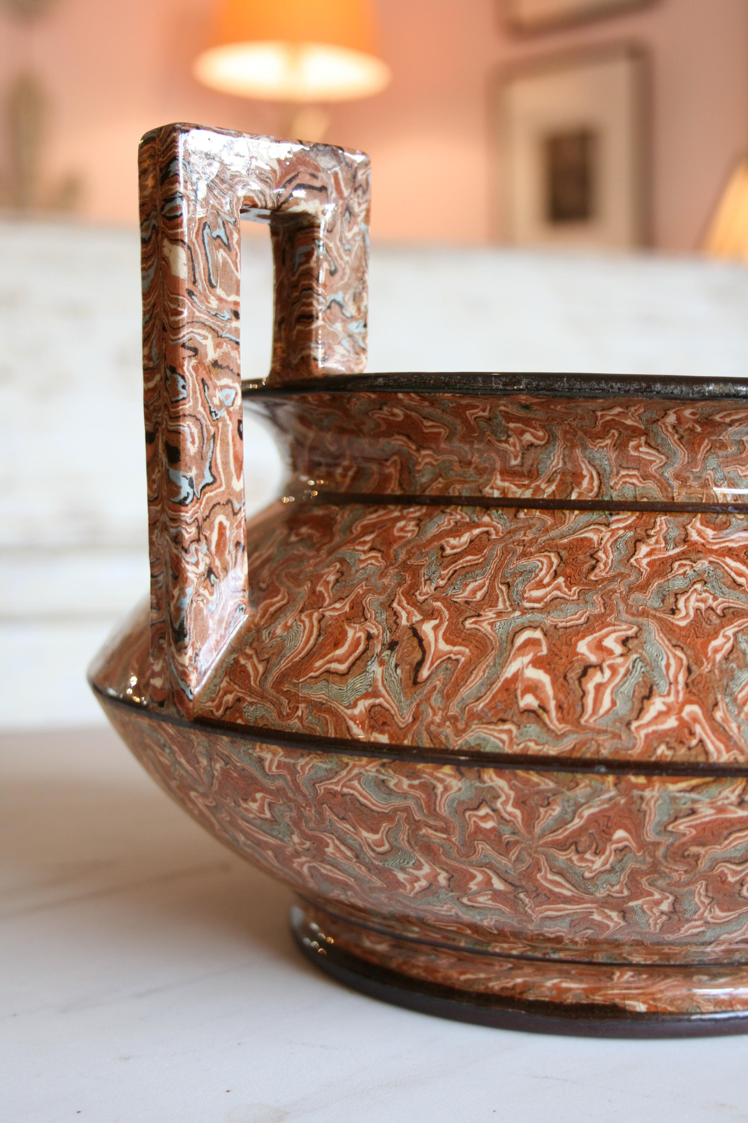 'Pichon' Provencal Agateware Vase with Greek Handles from Uzes Late 19th Century For Sale 1