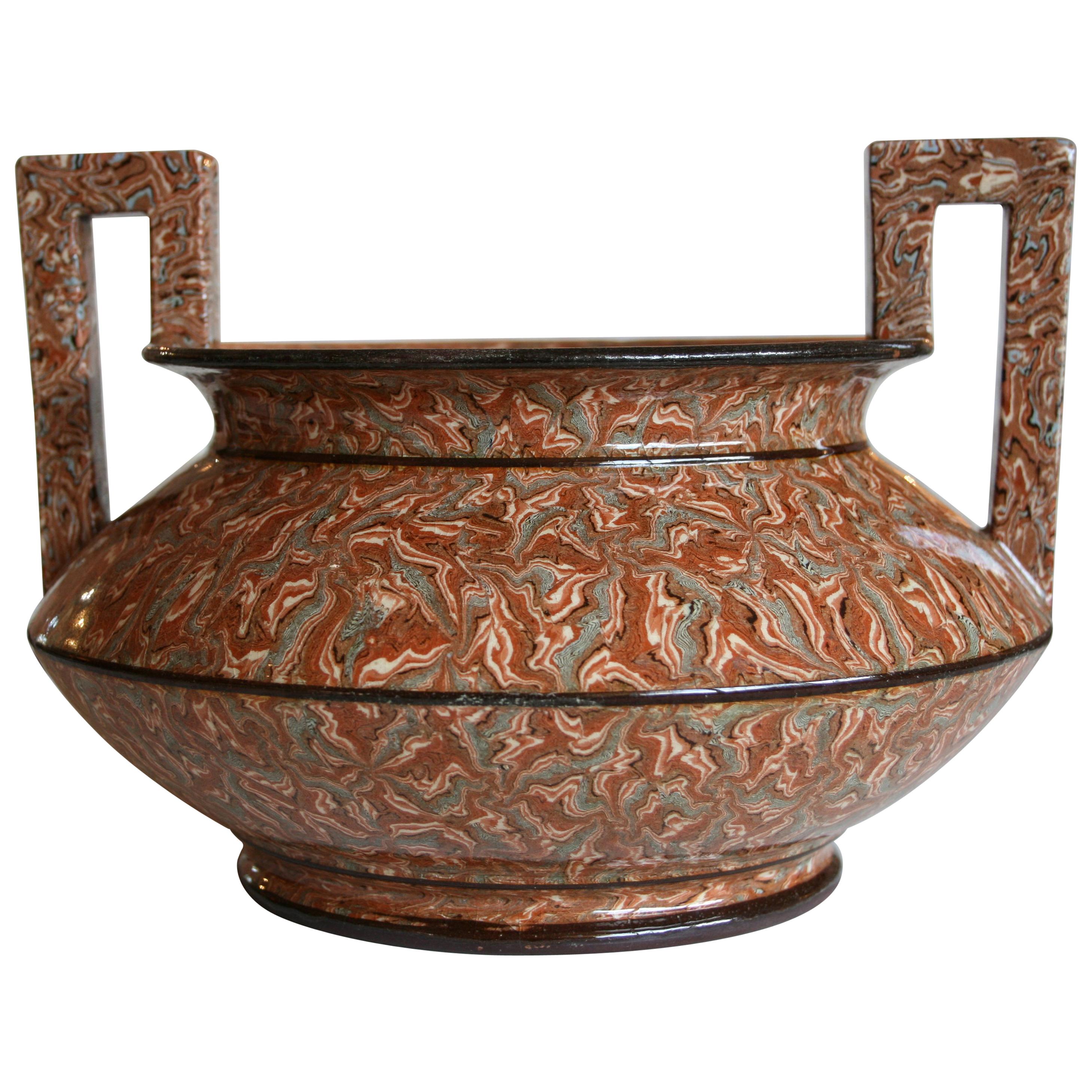 'Pichon' Provencal Agateware Vase with Greek Handles from Uzes Late 19th Century For Sale