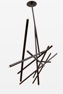Pick Up Stick Chandelier 10 Stick by Billy Cotton in Blackened Brass
