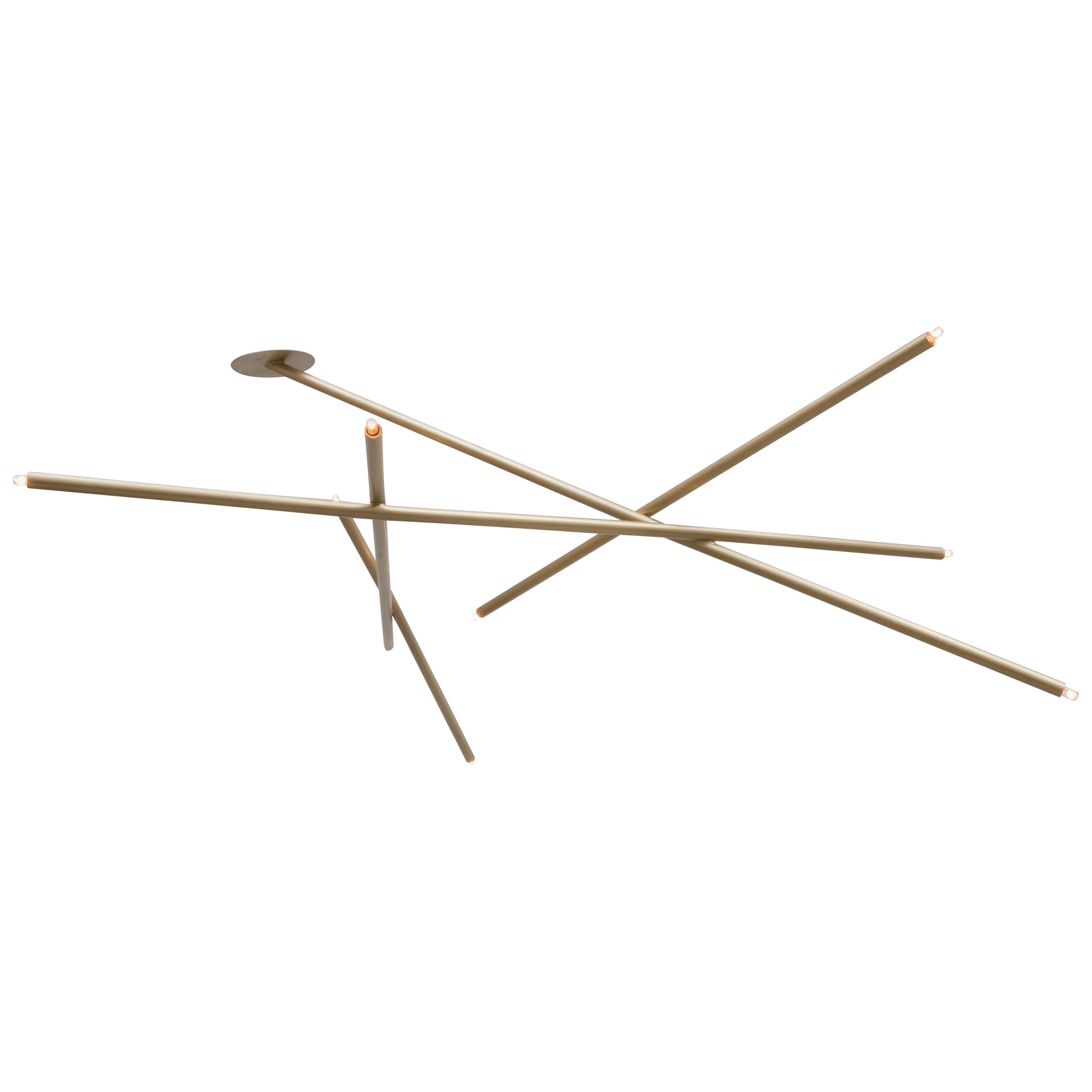 Pick Up Stick Chandelier 5 Stick Horizontal by Billy Cotton in Brushed Brass For Sale