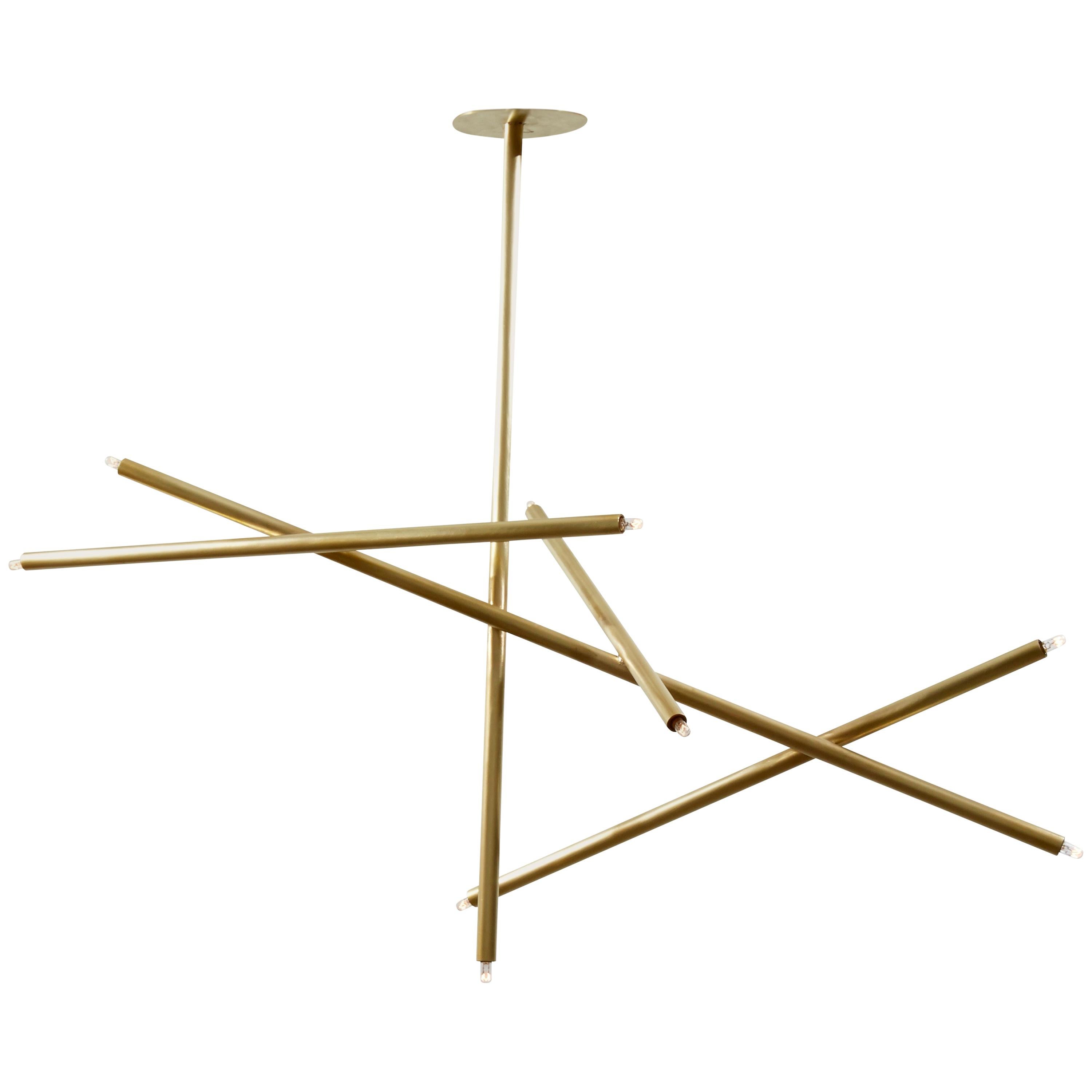 Pick Up Stick Chandelier 5 Stick Vertical by Billy Cotton in Brushed Brass For Sale