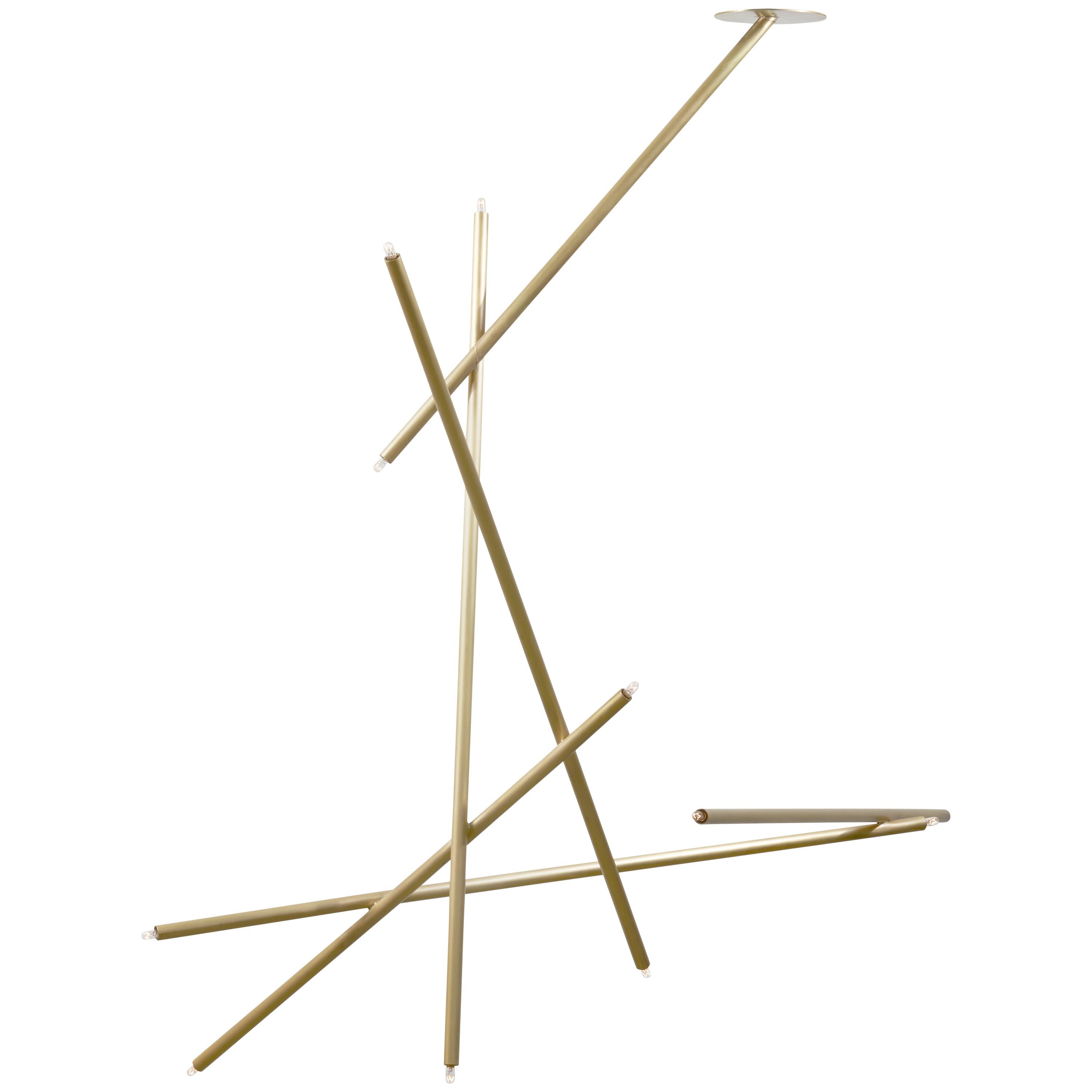 Pick Up Stick Chandelier 6 Stick by Billy Cotton in Brushed Brass For Sale