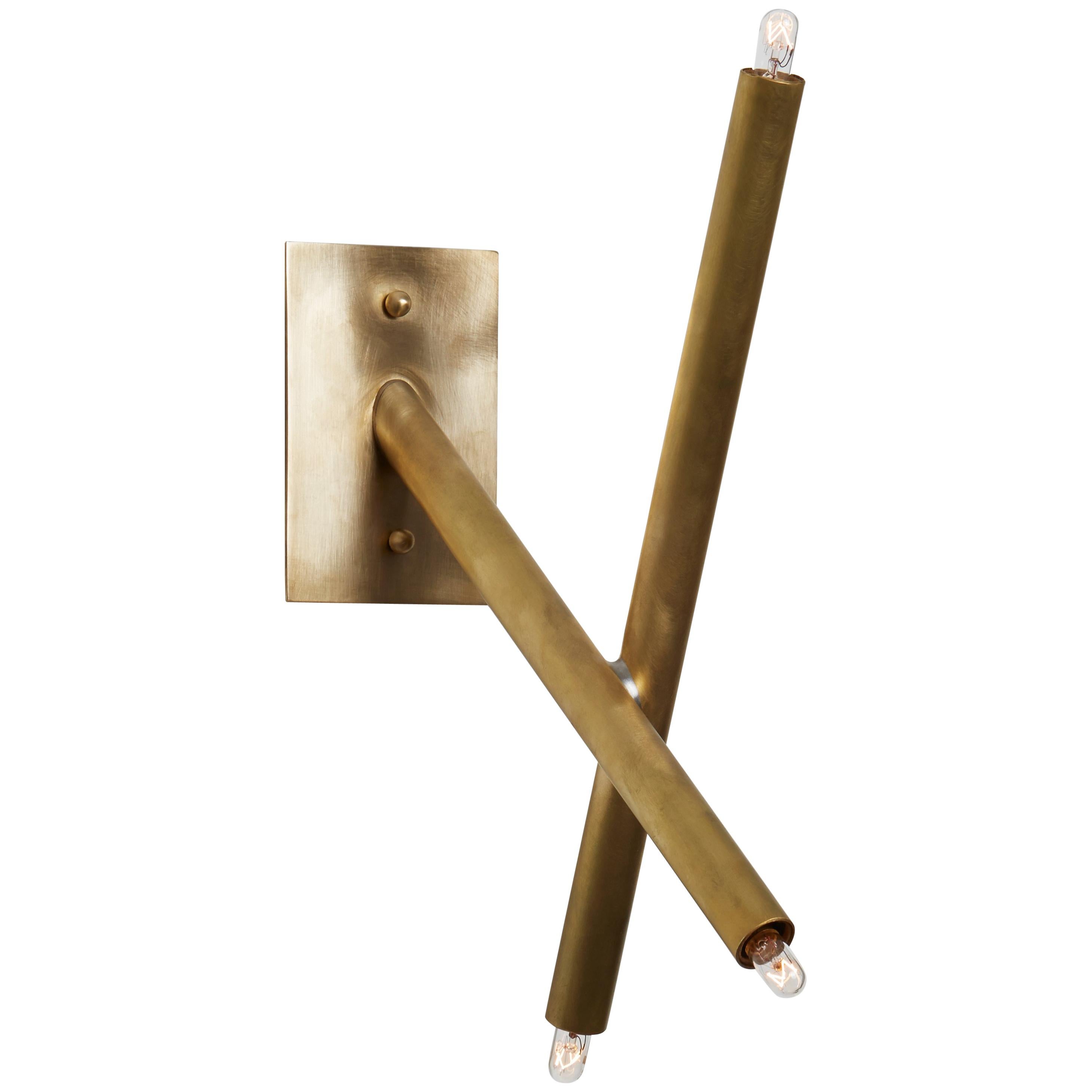 Pick Up Stick Sconce 2 Stick by Billy Cotton in Brushed Brass For Sale