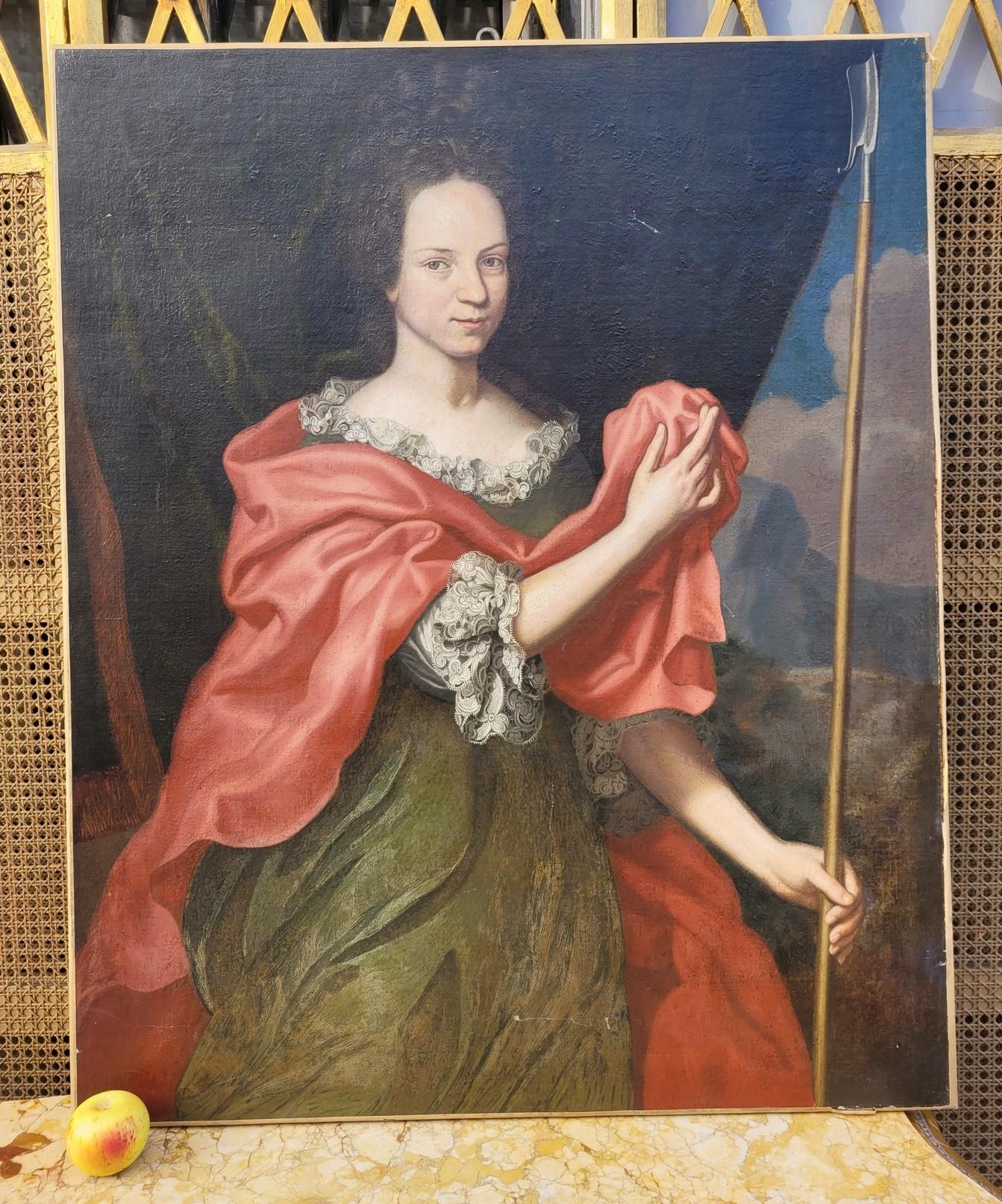 Large portrait of a standing lady of quality, richly dressed in a dress with lace

Oil on canvas from the 18th century, on a modern stretcher, old restorations, re-canvased (formerly): good condition, note small scratches

Dimensions: H112.5 x 92cm


