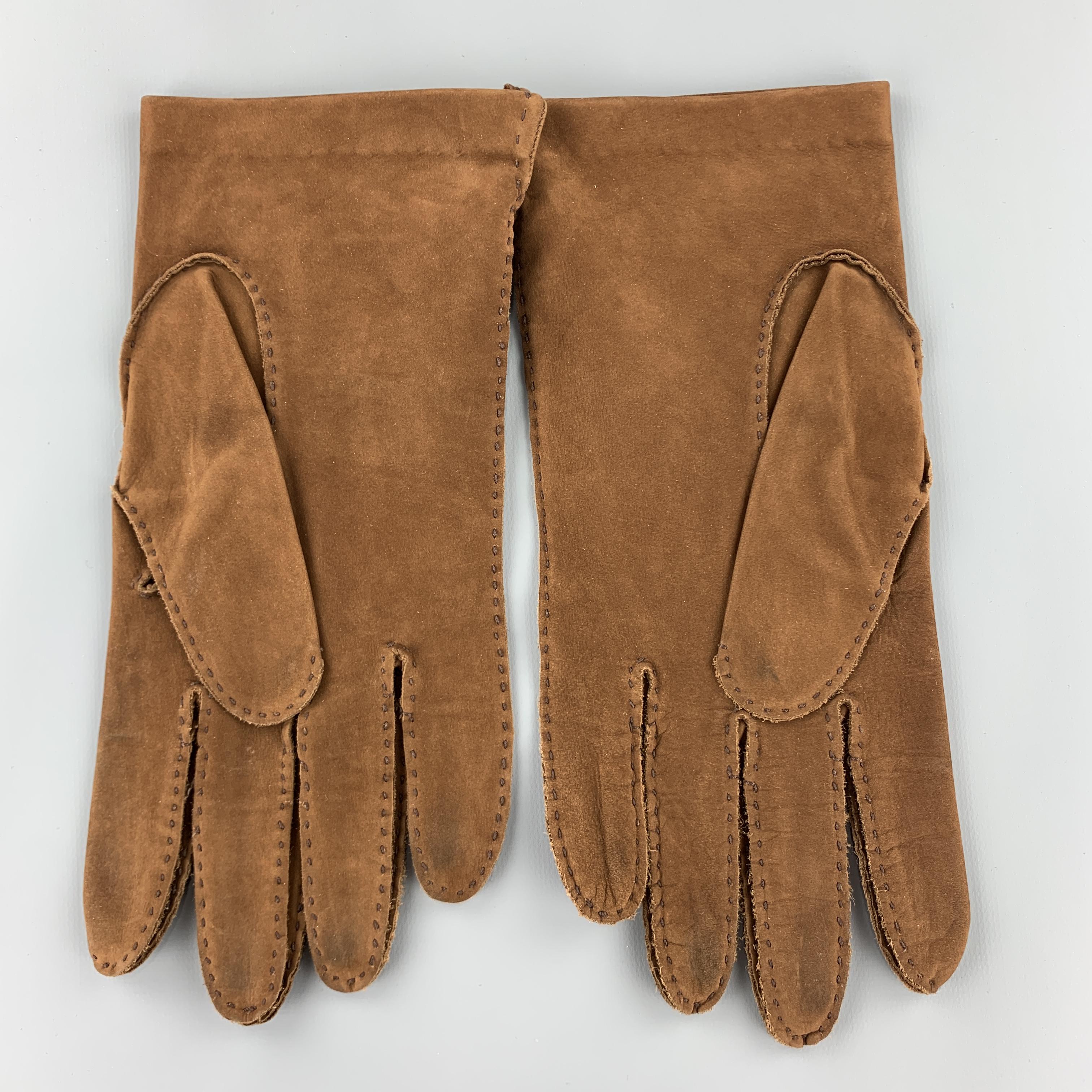 PICKETT Vintage Size 9 Brown Calf Skin Sueded Leather Gloves In Good Condition In San Francisco, CA