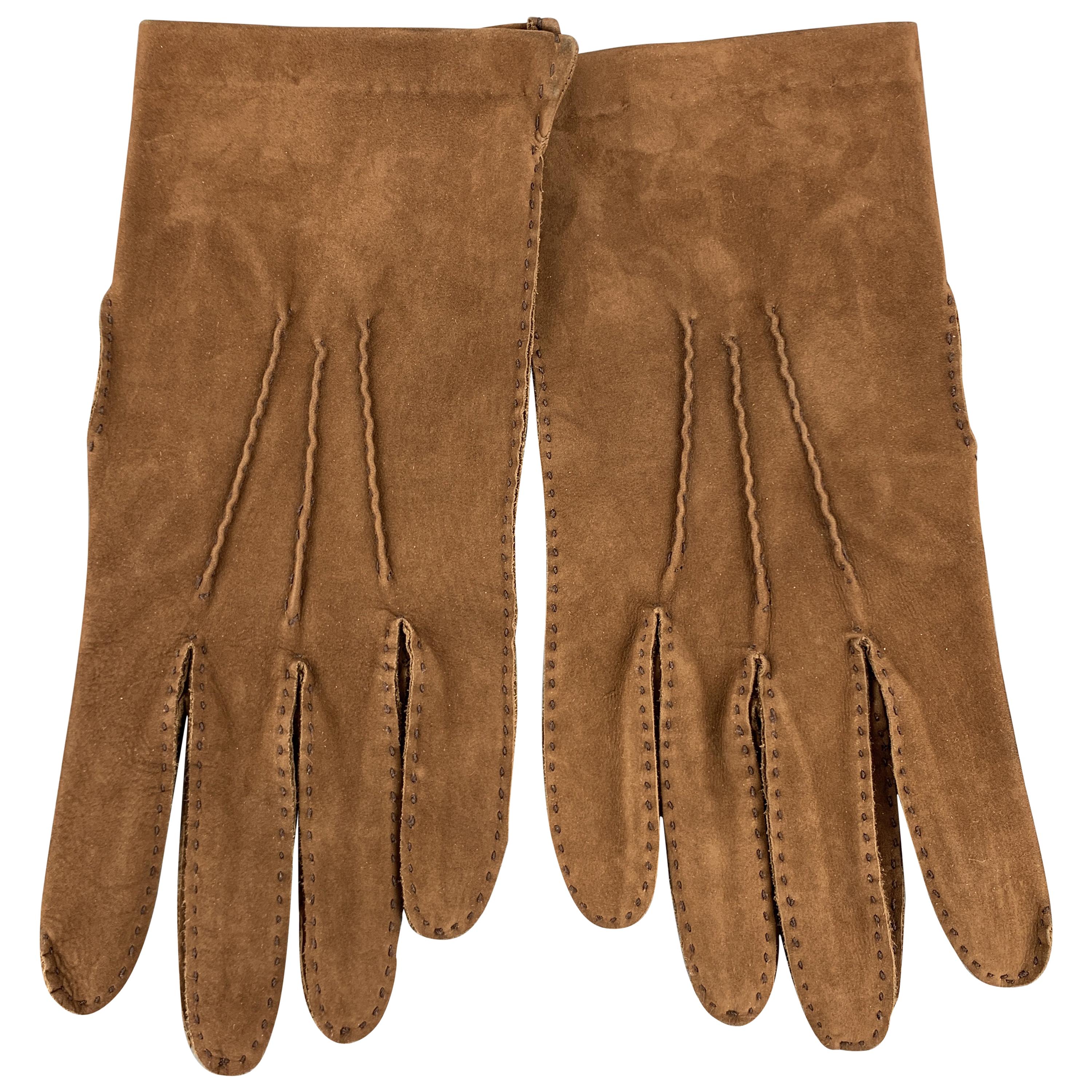 PICKETT Vintage Size 9 Brown Calf Skin Sueded Leather Gloves