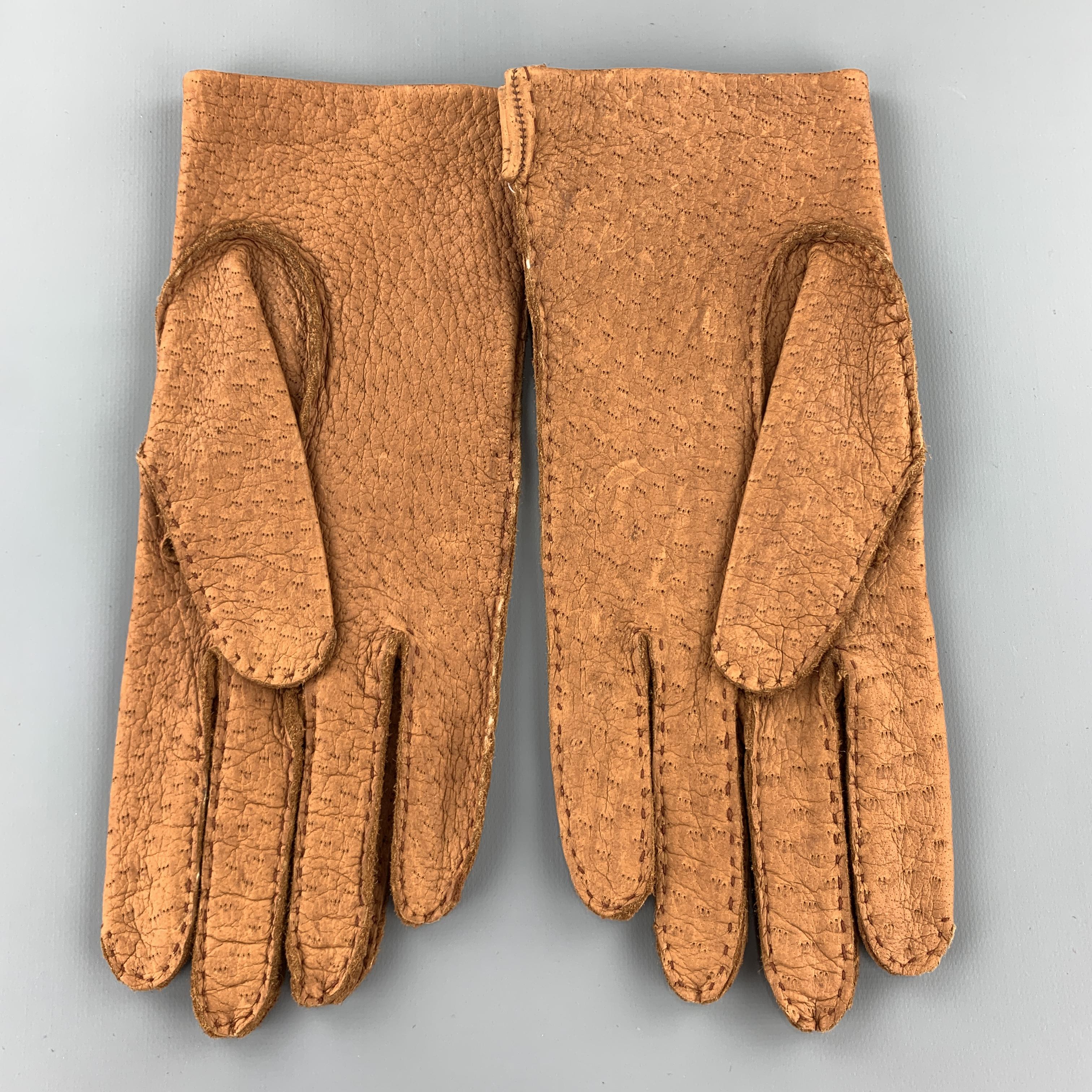 Orange PICKETT Vintage Size 9 Tan Pigskin Leather Gloves