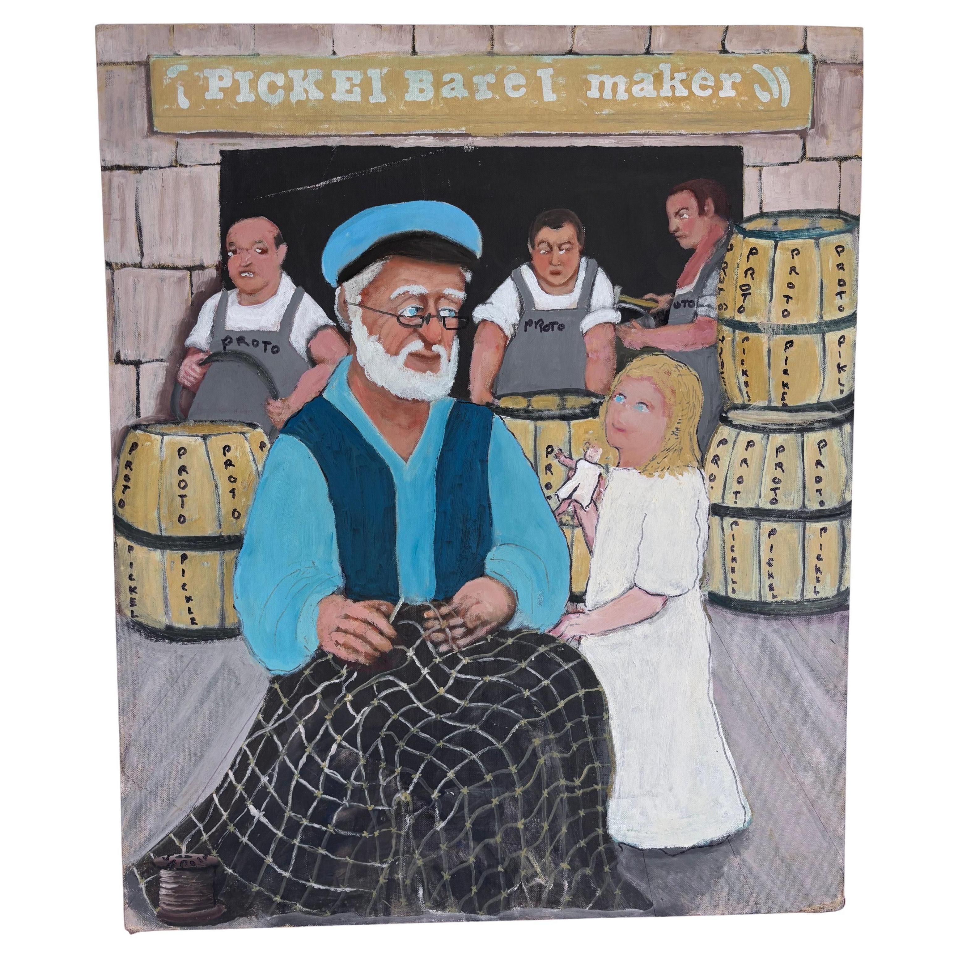 Pickle Barrel Maker Painting Self Taught Outsider Folk Artist Gloria Laposka