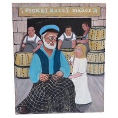 Pickle Barrel Maker Painting Self Taught Outsider Folk Artist Gloria Laposka