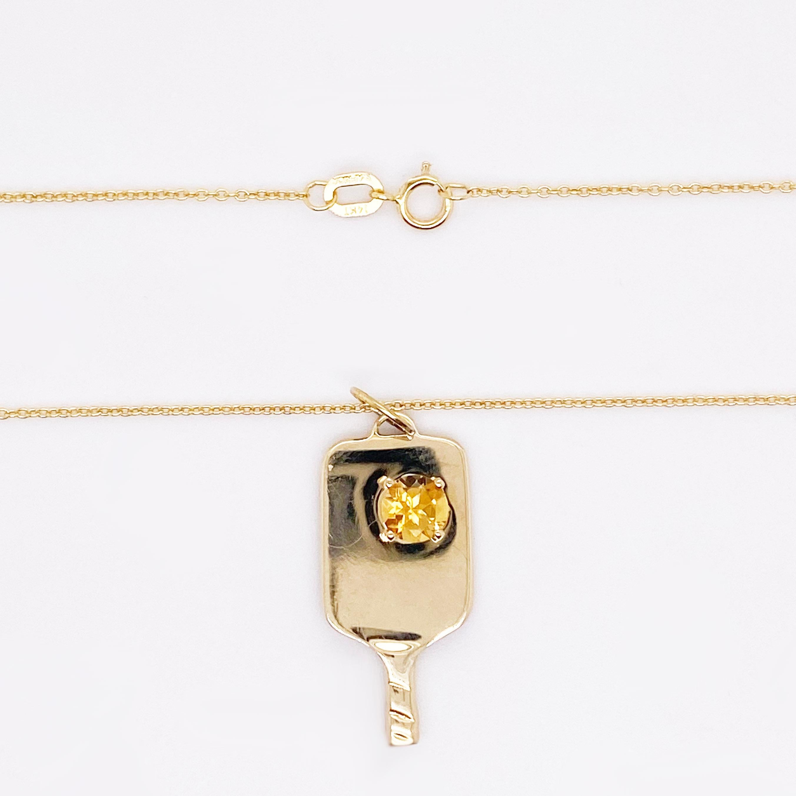 Pickleball-Gold-Halskette mit rundem 0,40 Karat Citrin, Gelbgold (Rundschliff) im Angebot