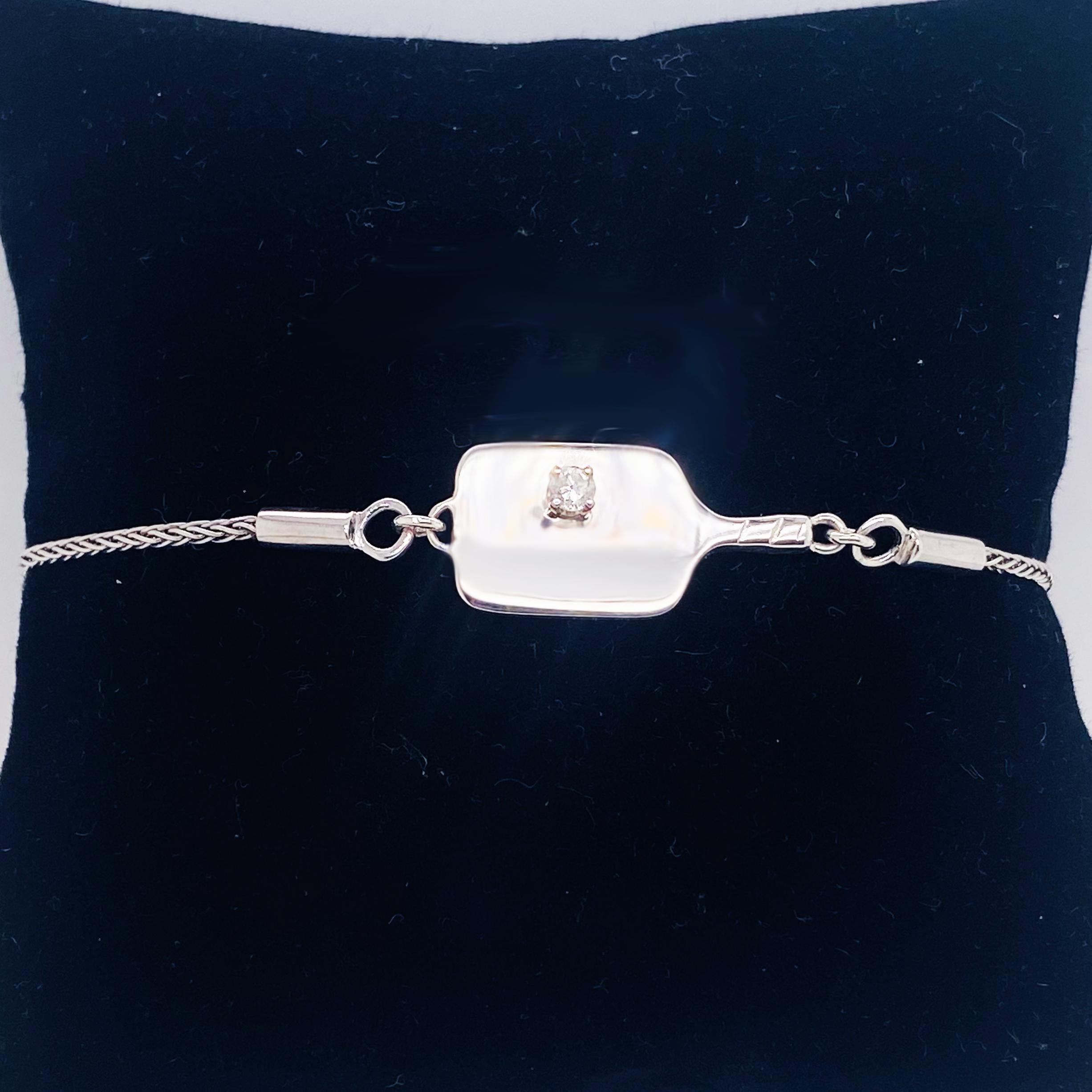 Contemporary Pickleball Jewelry Diamond Bolo Bracelet in Precious Sterling, Pickleball Life For Sale