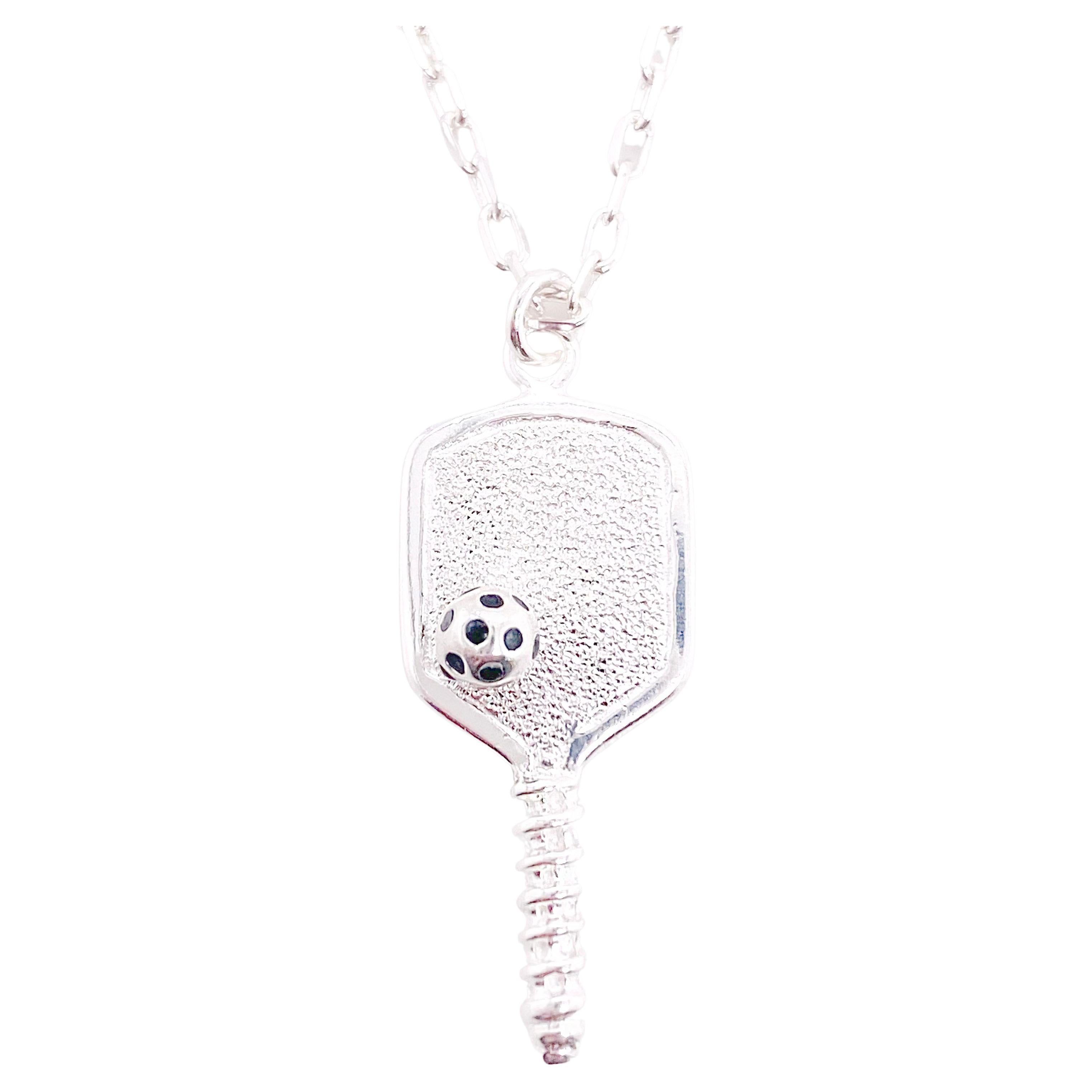 Pickleball Paddle Necklace in Sterling Silver w Paperclip Chain Sterling