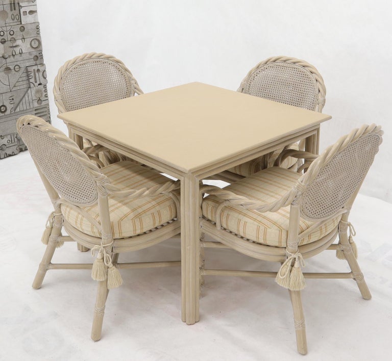 Pickled Beige Dining Game Room Table Four Chairs Set by McGuire at 1stDibs