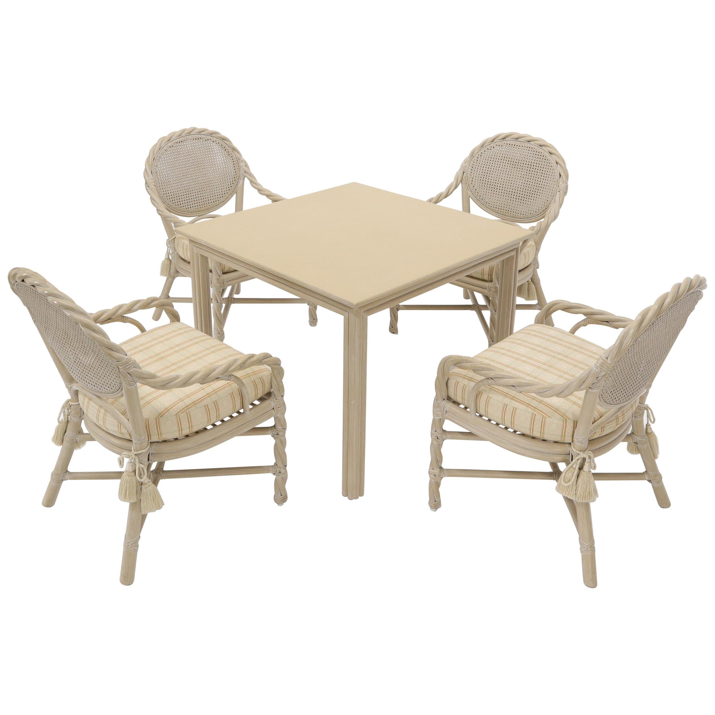Pickled Beige Dining Game Room Table Four Chairs Set by McGuire