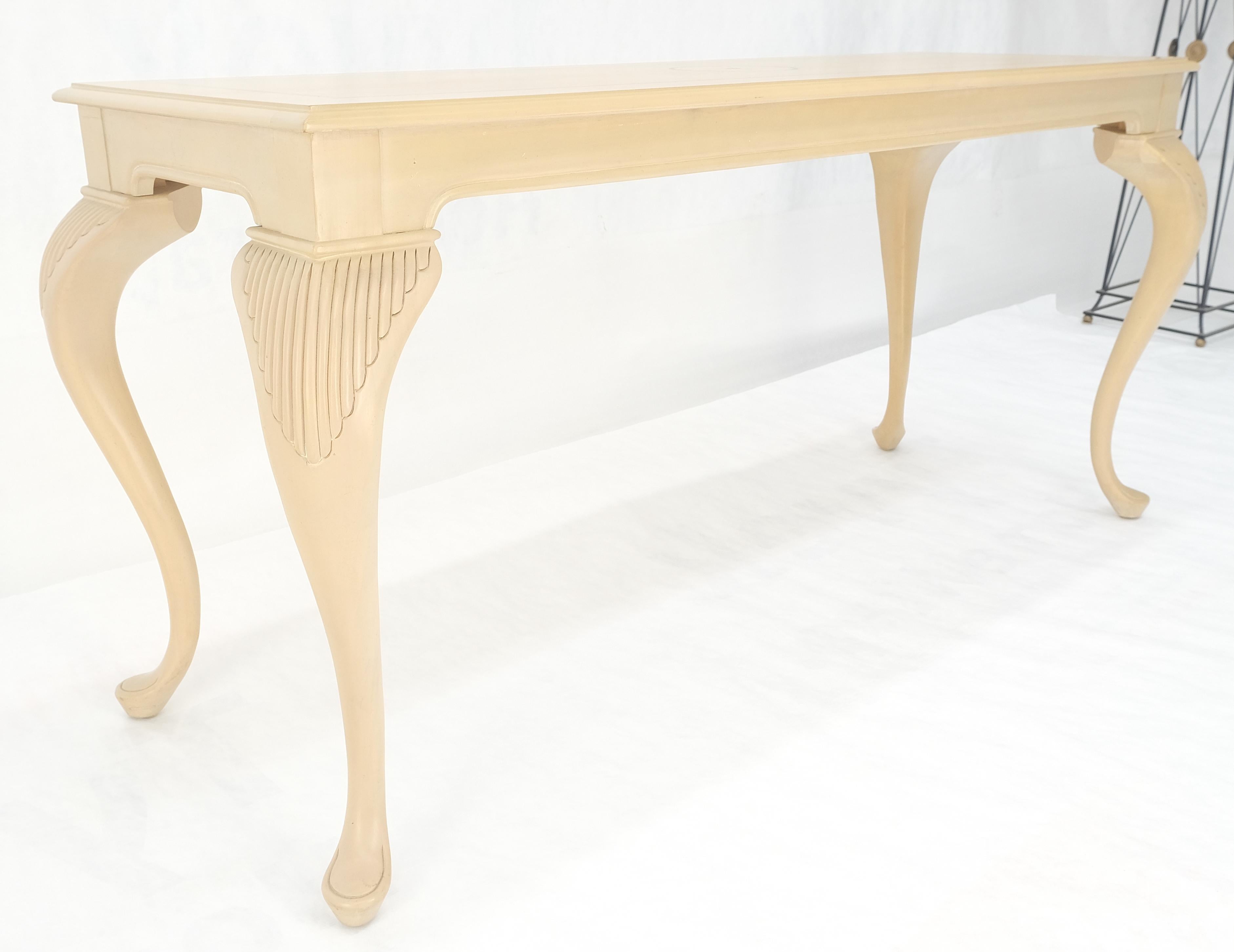 Pickled Cherry Inlaid Cabriole Leg Beige Rectangle Console Sofa Table MINT For Sale 6