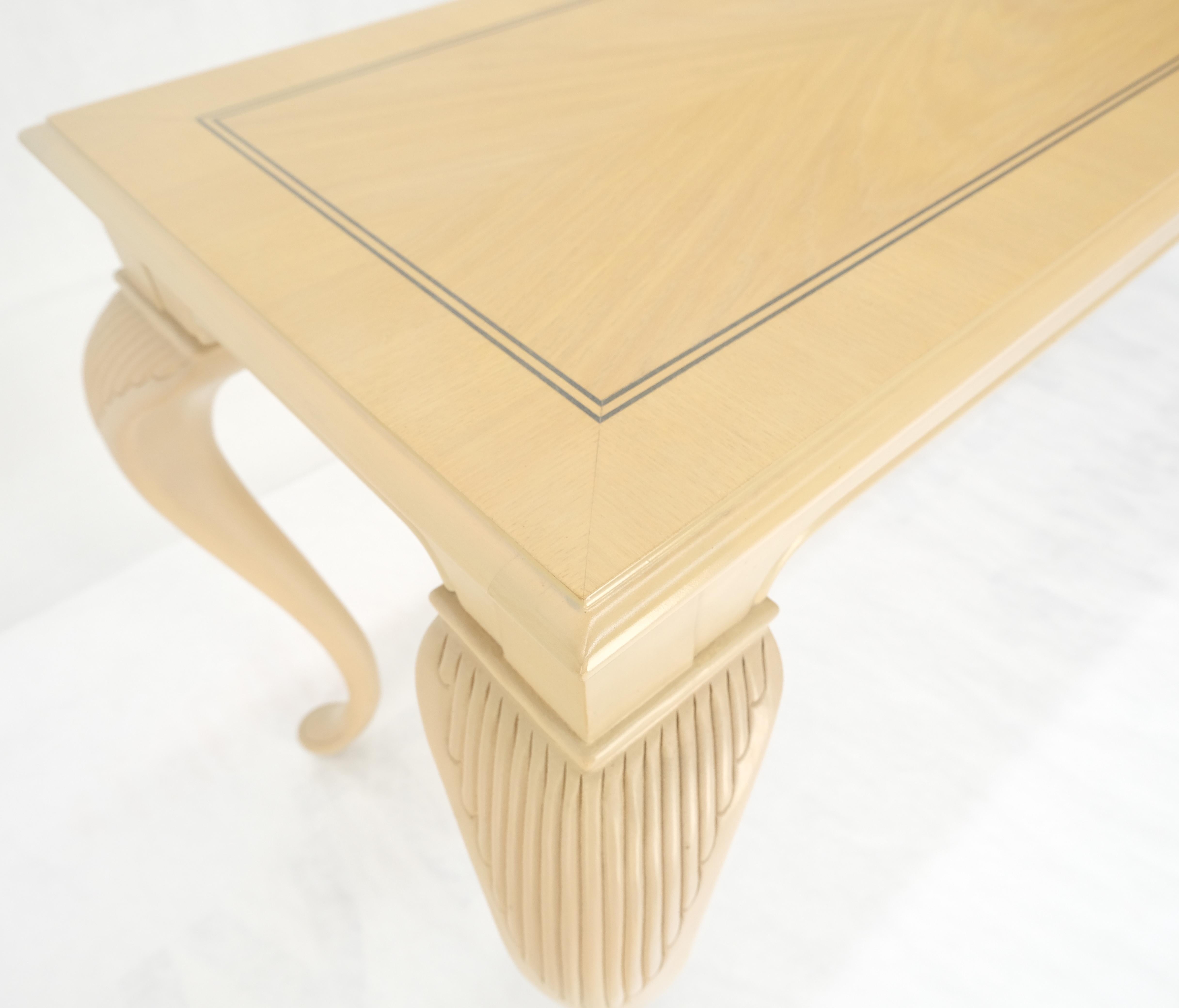 Pickled Cherry Inlaid Cabriole Leg Beige Rectangle Console Sofa Table MINT For Sale 7