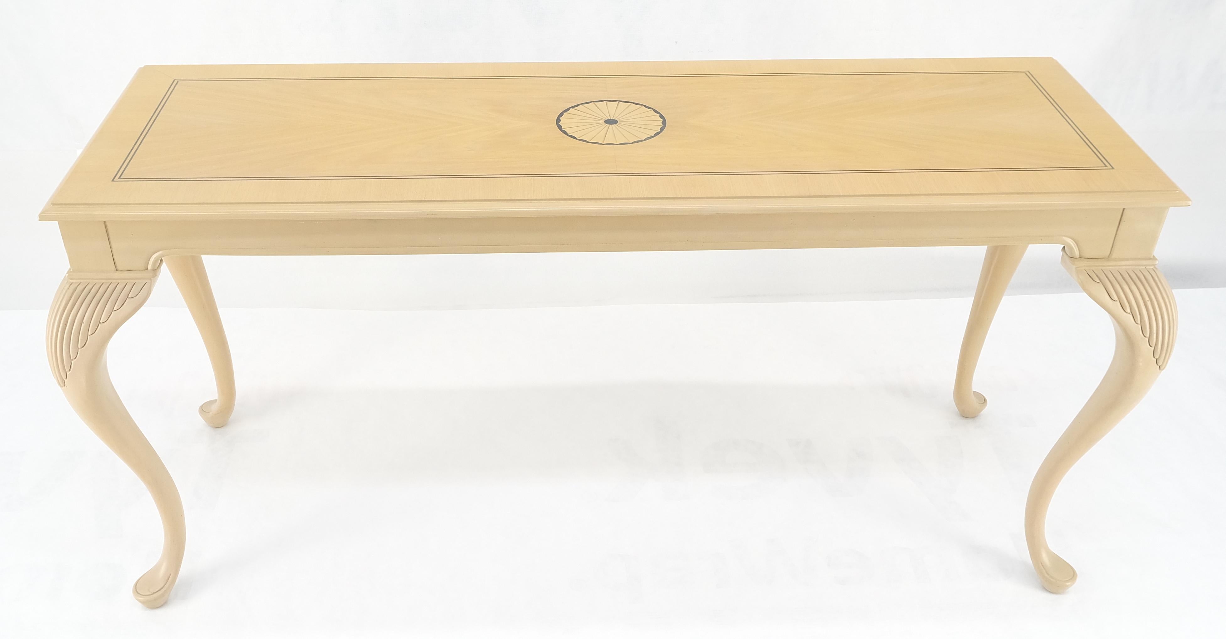 Pickled Cherry Inlaid Cabriole Leg Beige Rectangle Console Sofa Table MINT 