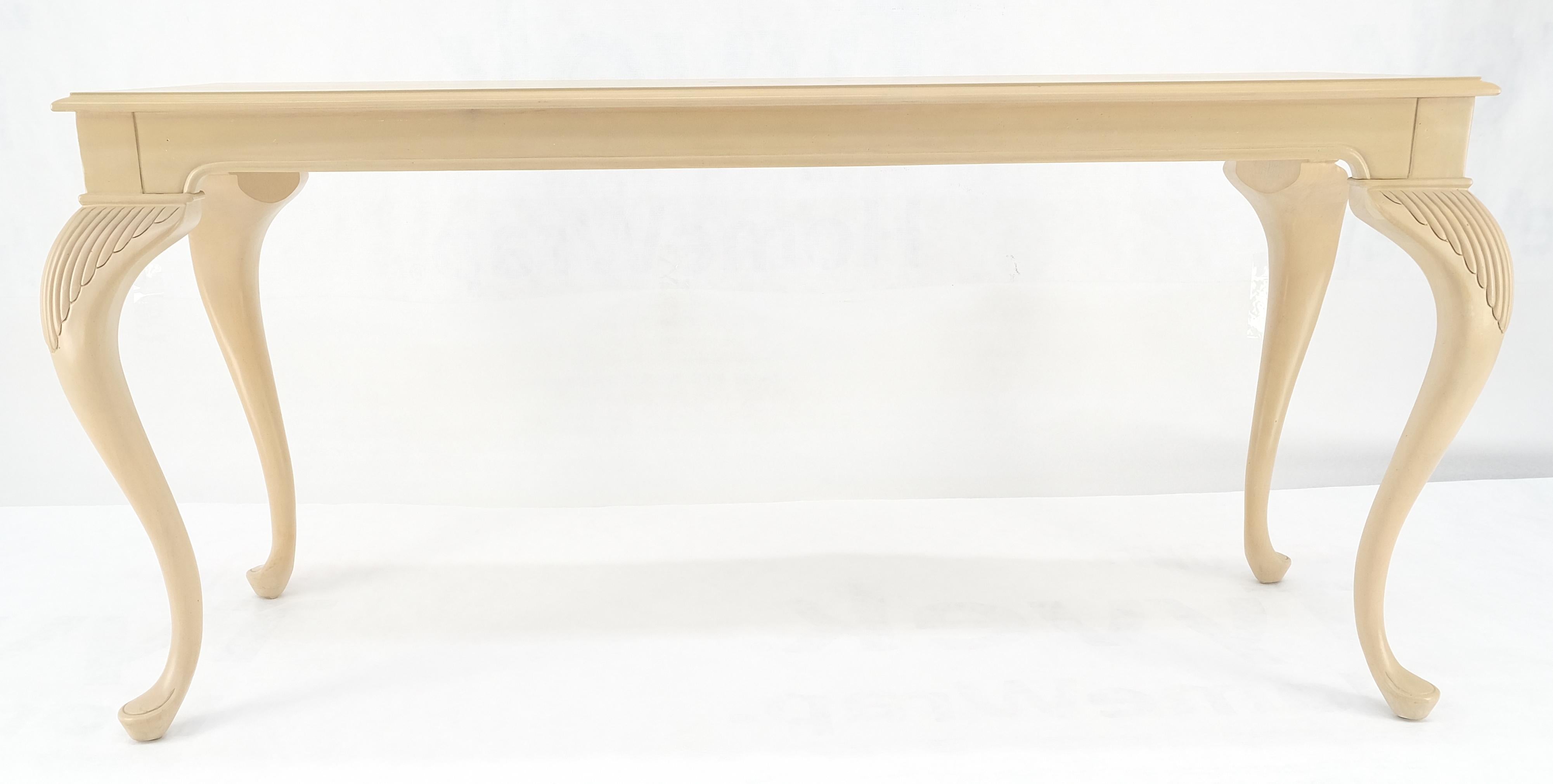 American Pickled Cherry Inlaid Cabriole Leg Beige Rectangle Console Sofa Table MINT For Sale
