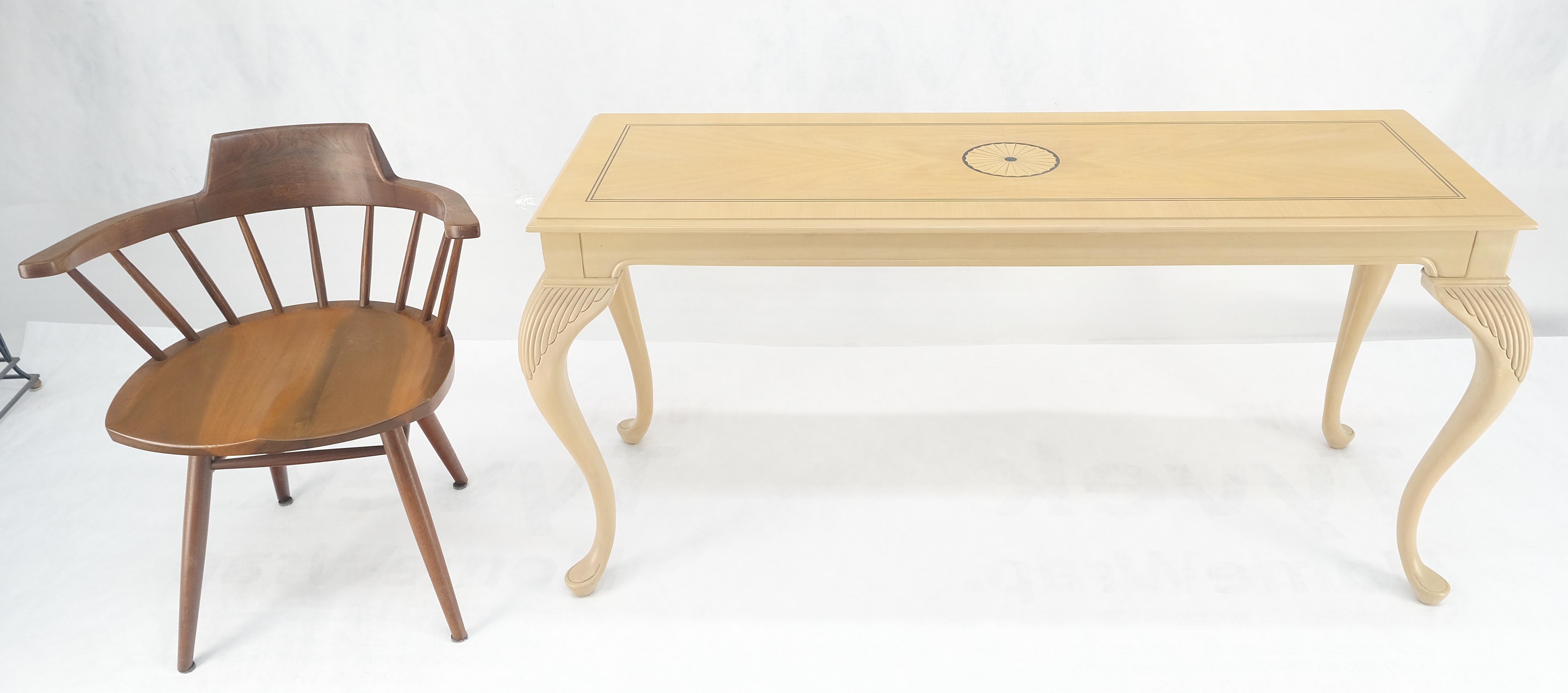 Bleached Pickled Cherry Inlaid Cabriole Leg Beige Rectangle Console Sofa Table MINT For Sale