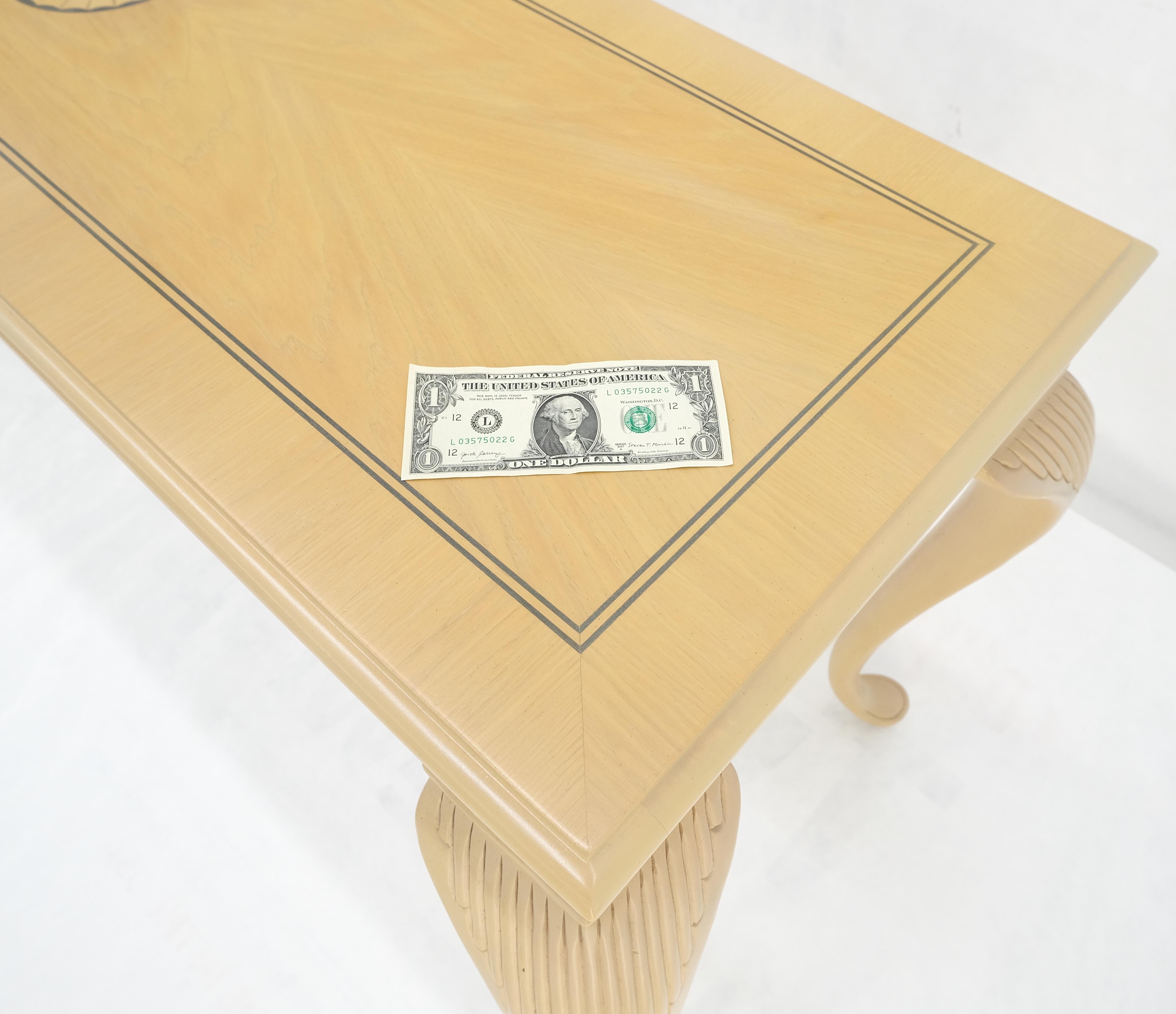 20th Century Pickled Cherry Inlaid Cabriole Leg Beige Rectangle Console Sofa Table MINT For Sale