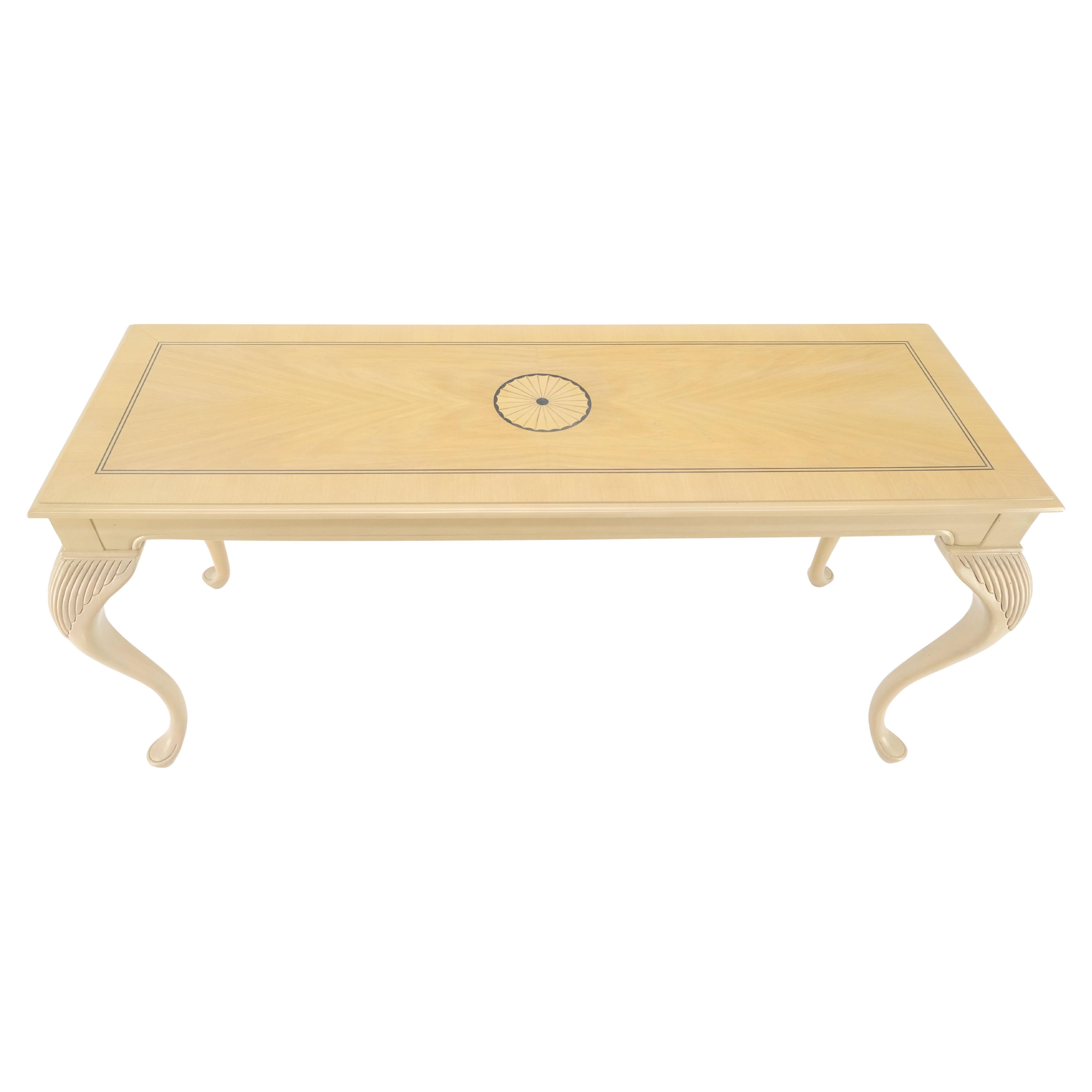 Pickled Cherry Inlaid Cabriole Leg Beige Rectangle Console Sofa Table MINT