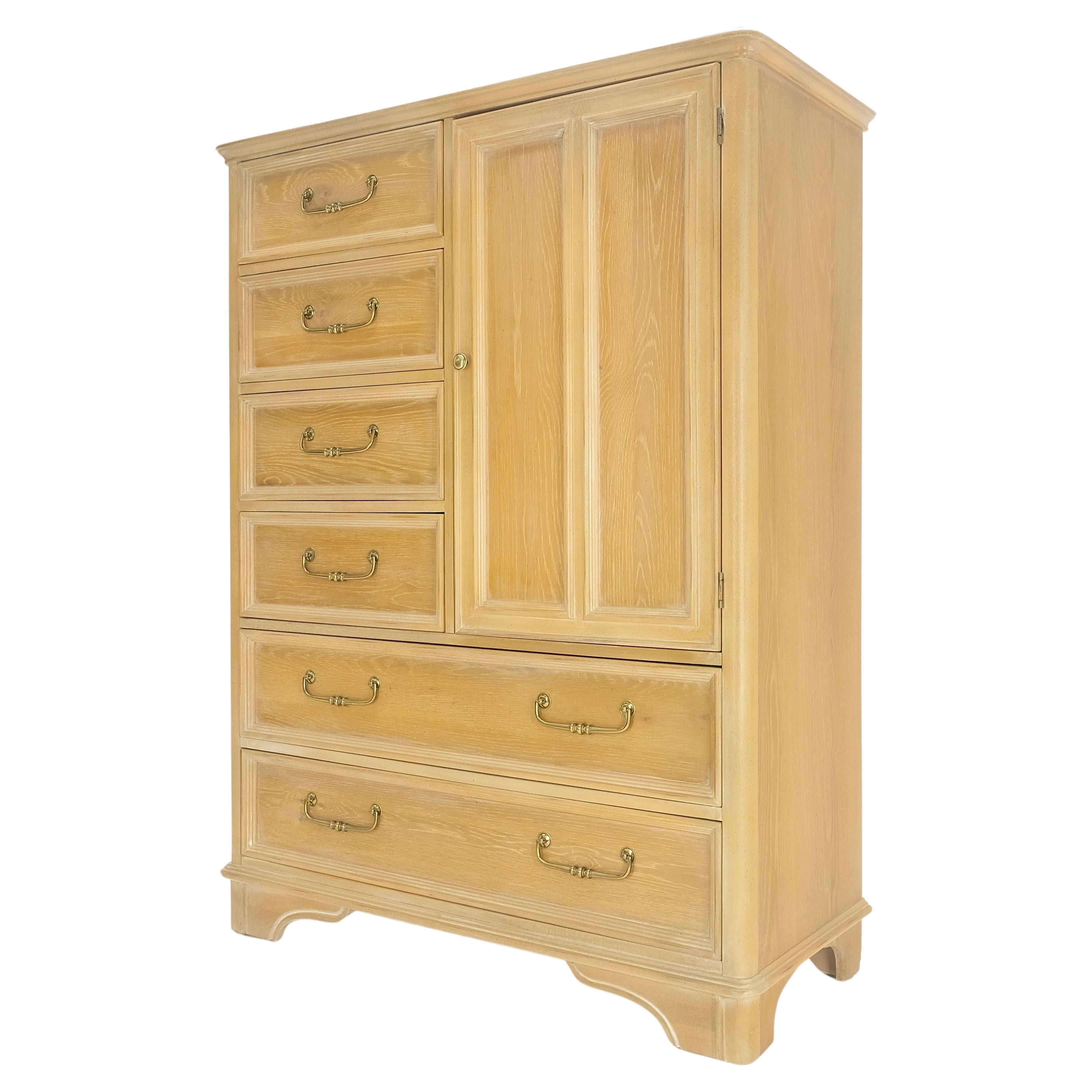 Oak Oak Pickled 6 Drawers Two Door Compartment Chifforobe Chest Dresser Cabinet MINT en vente