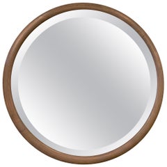 Pickled Oak Round Beveled Wall Mirror