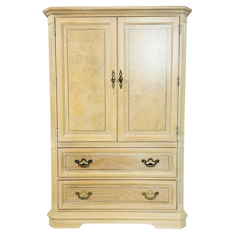 Pickled White Oak Wood Highboy Dresser with 3 Drawers and a Shelf For Sale  at 1stDibs