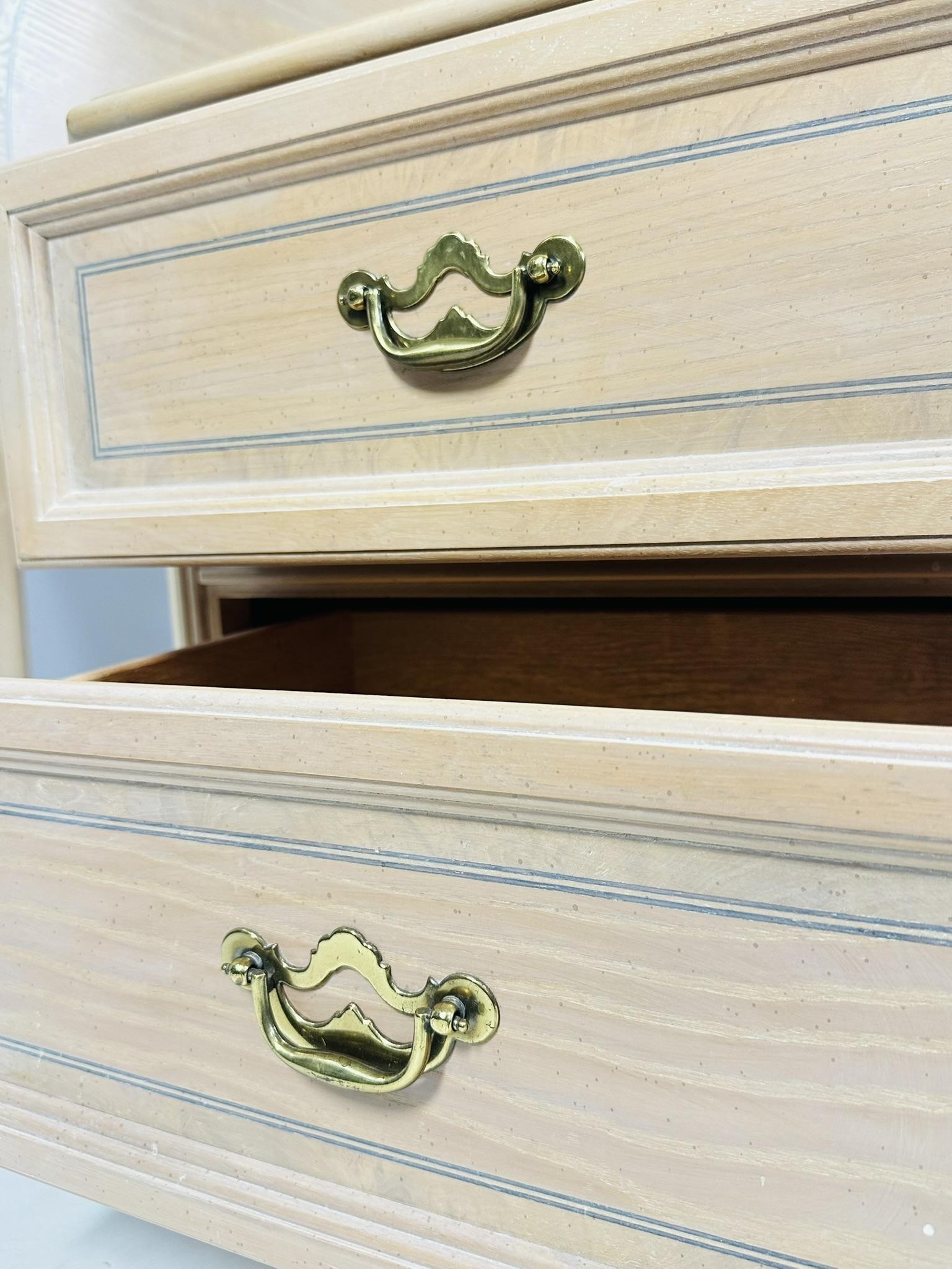 Pickled White Oak Wood Nightstands & King Size Headboard For Sale 5
