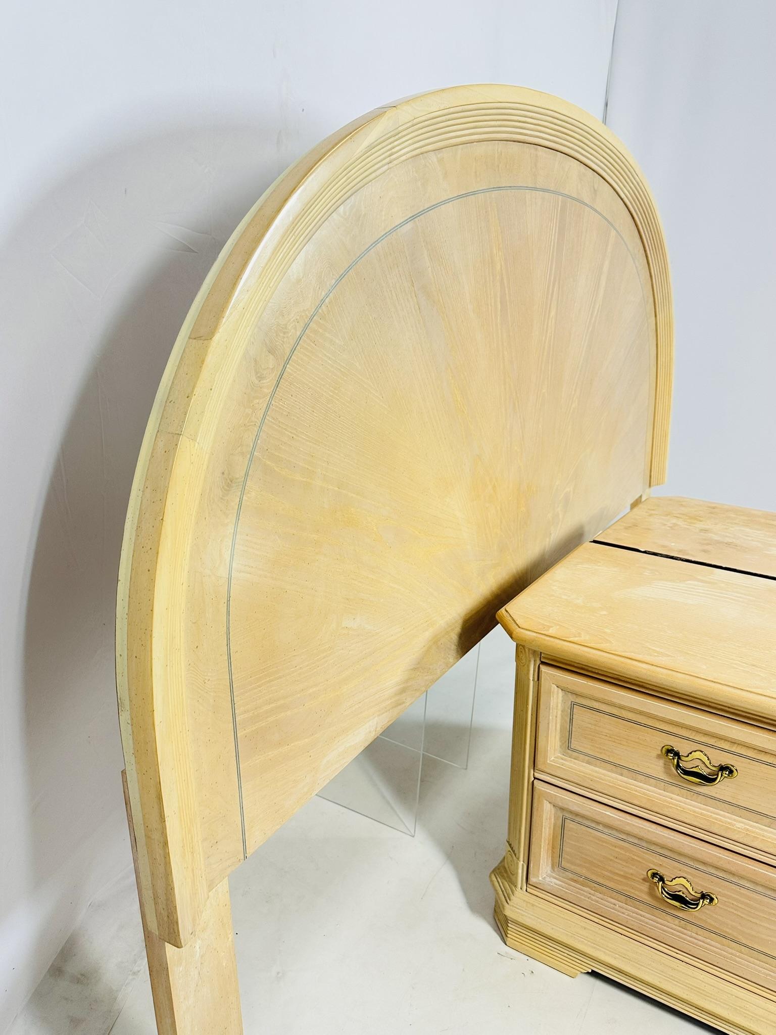 Pickled White Oak Wood Nightstands & King Size Headboard For Sale 11