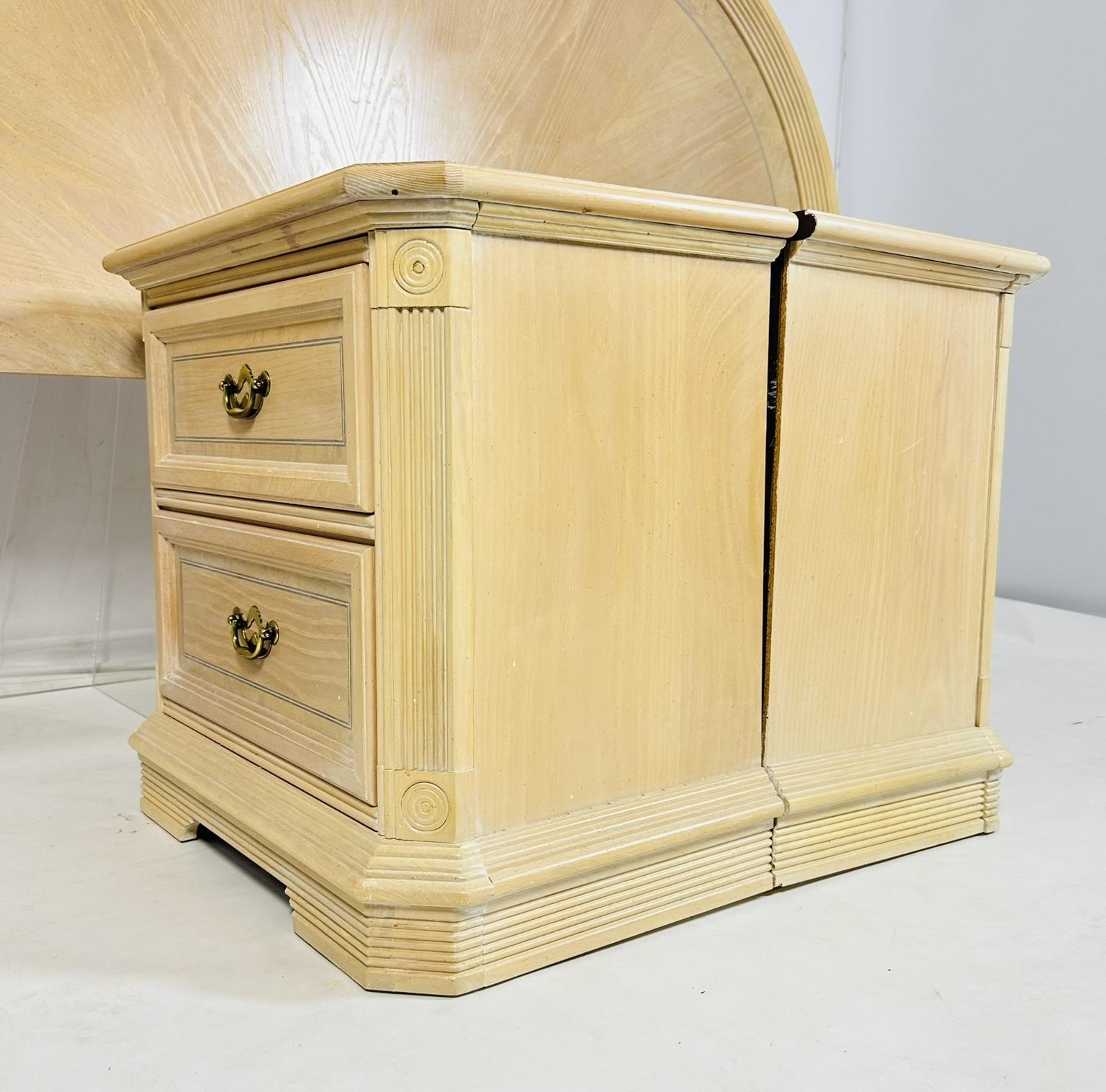 Pickled White Oak Wood Nightstands & King Size Headboard For Sale 1