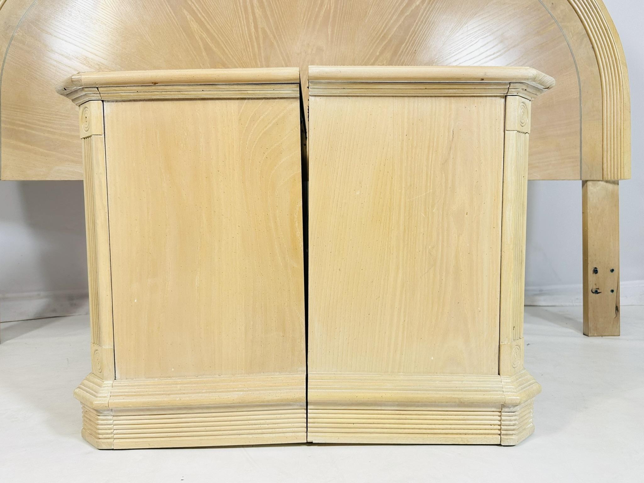 Pickled White Oak Wood Nightstands & King Size Headboard For Sale 2